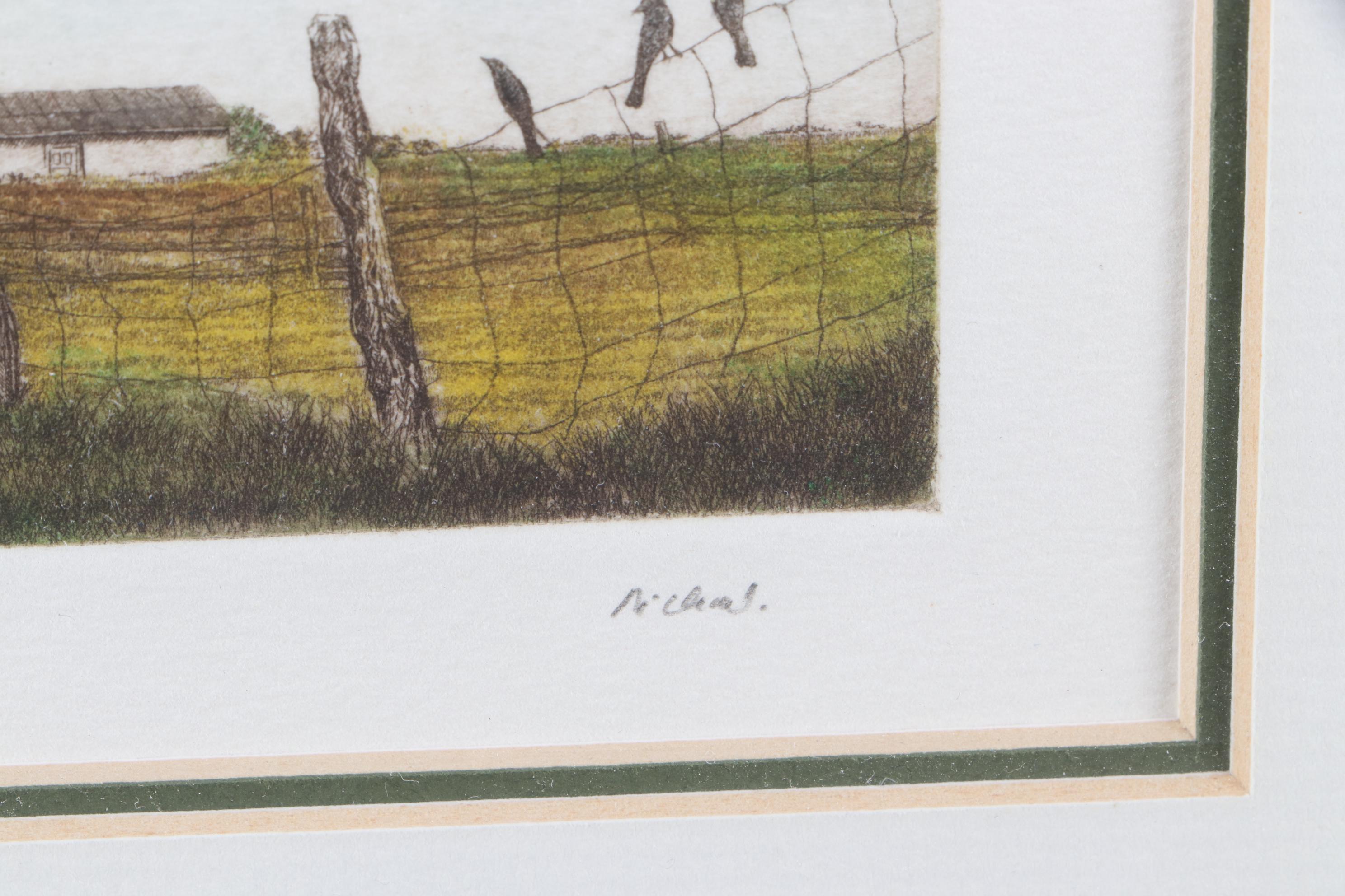 Miniature Hand-Colored Landscape Etching