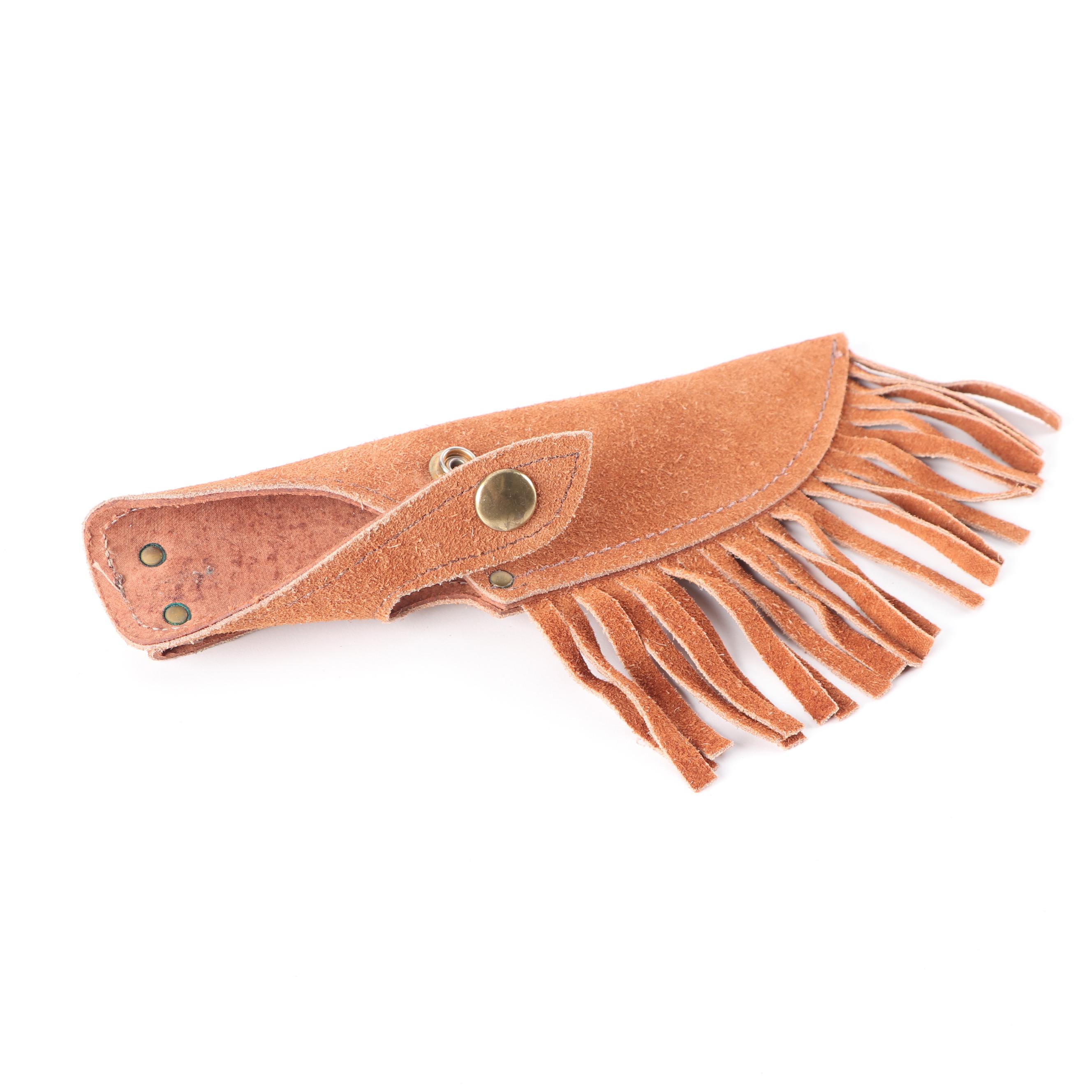 Antler Handled Hunting Knife with Fringed Suede Sheath