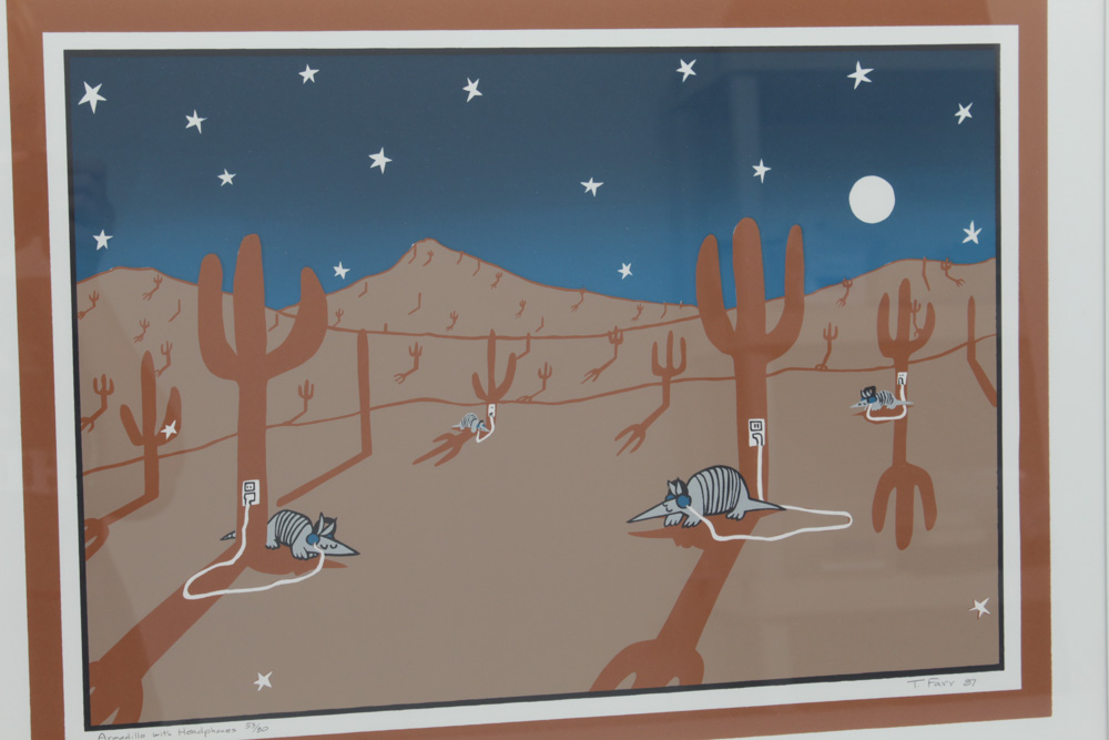 Teresa Farr Limited Edition Serigraph "Armadillo with Headphones"