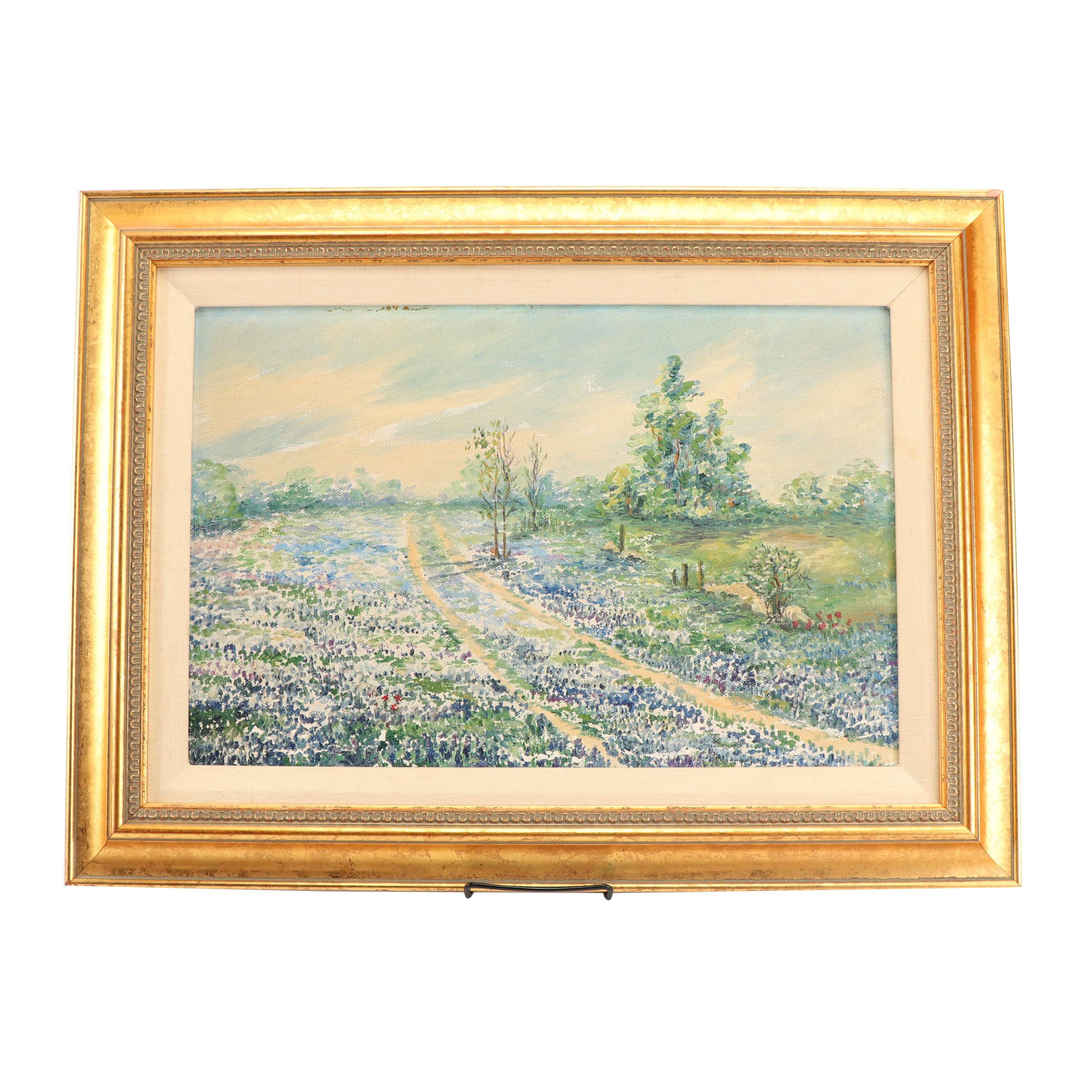 Landscape Oil Painting of Bluebonnets