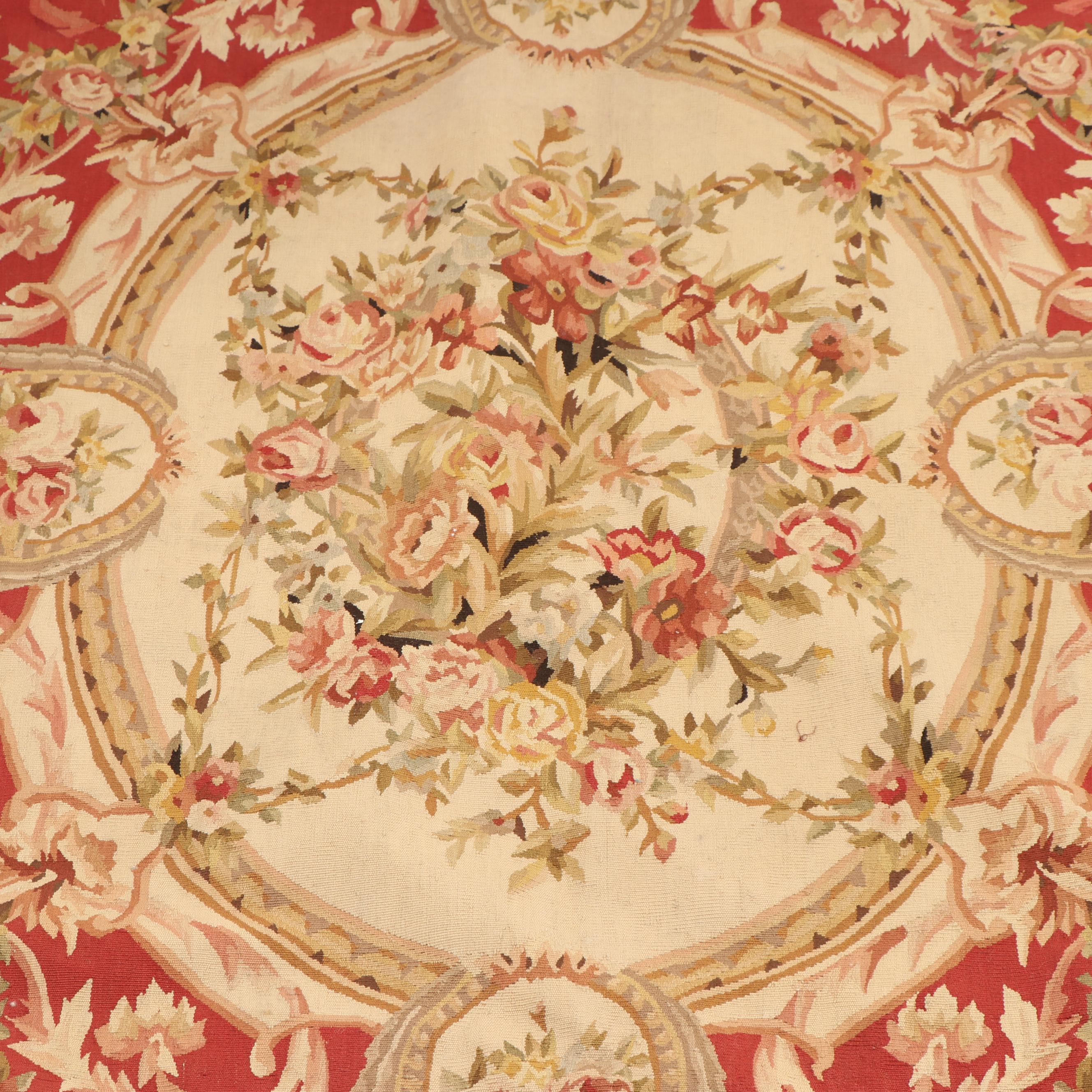 Needlepoint Aubusson-Style Wool Area Rug with Hanging Clips