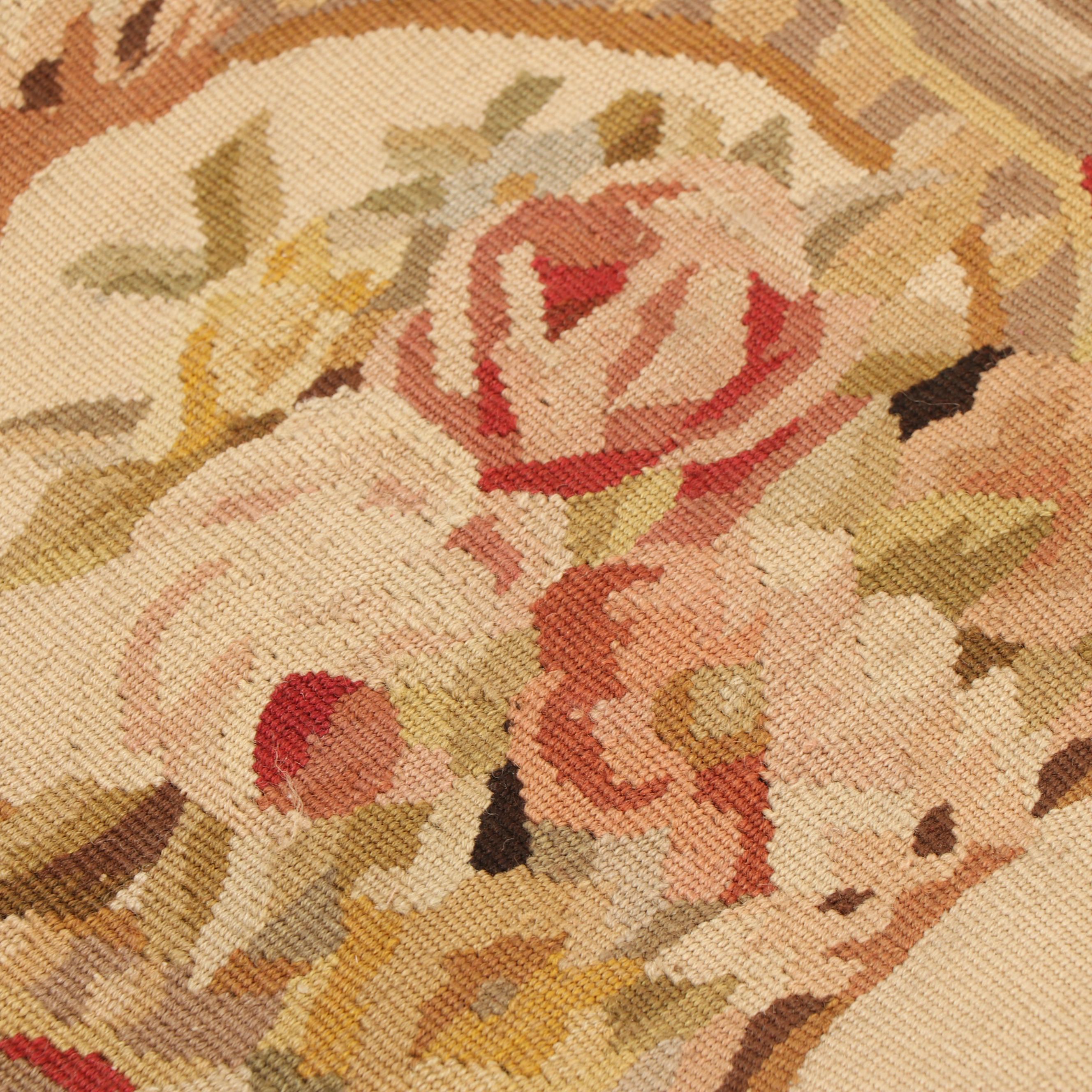 Needlepoint Aubusson-Style Wool Area Rug with Hanging Clips