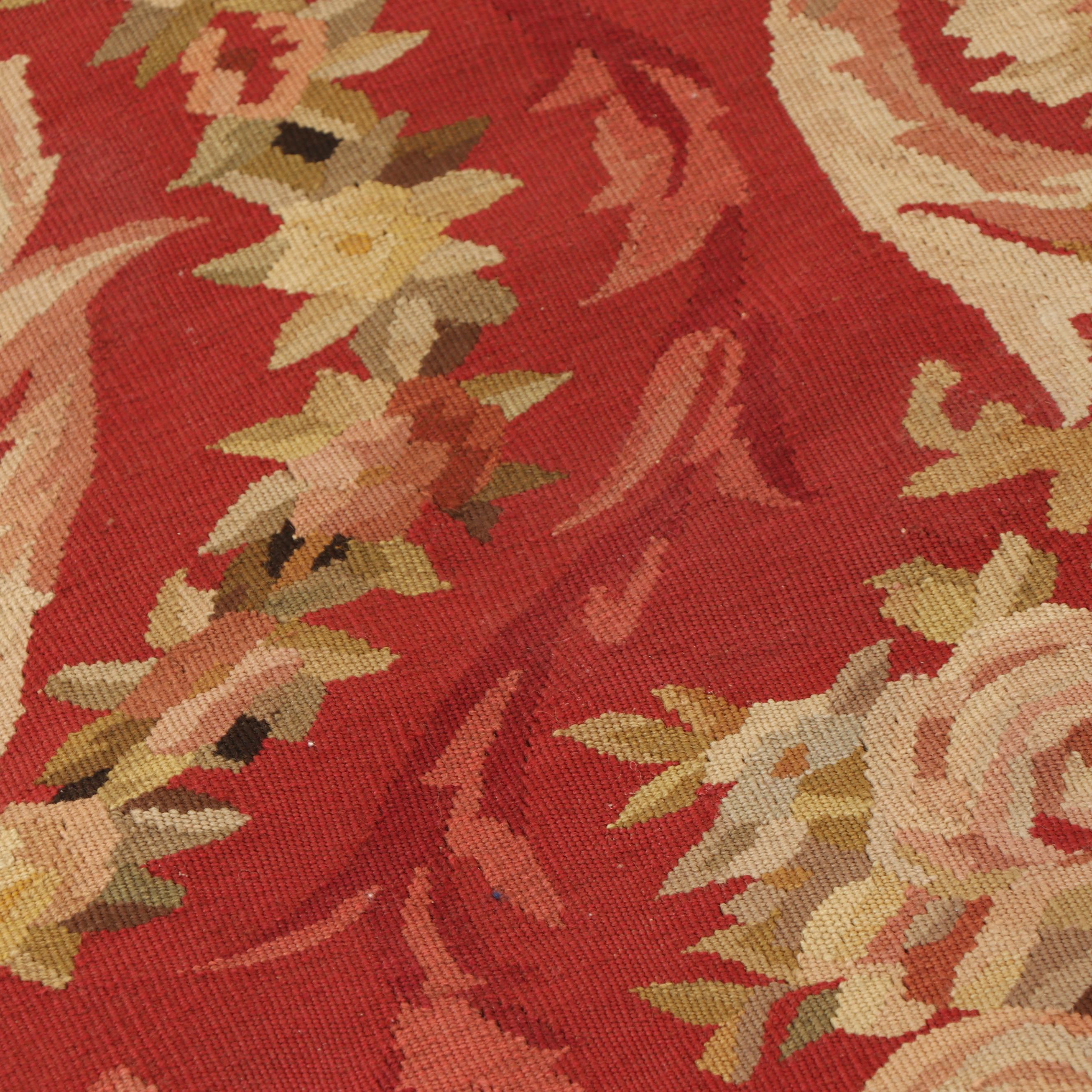 Needlepoint Aubusson-Style Wool Area Rug with Hanging Clips