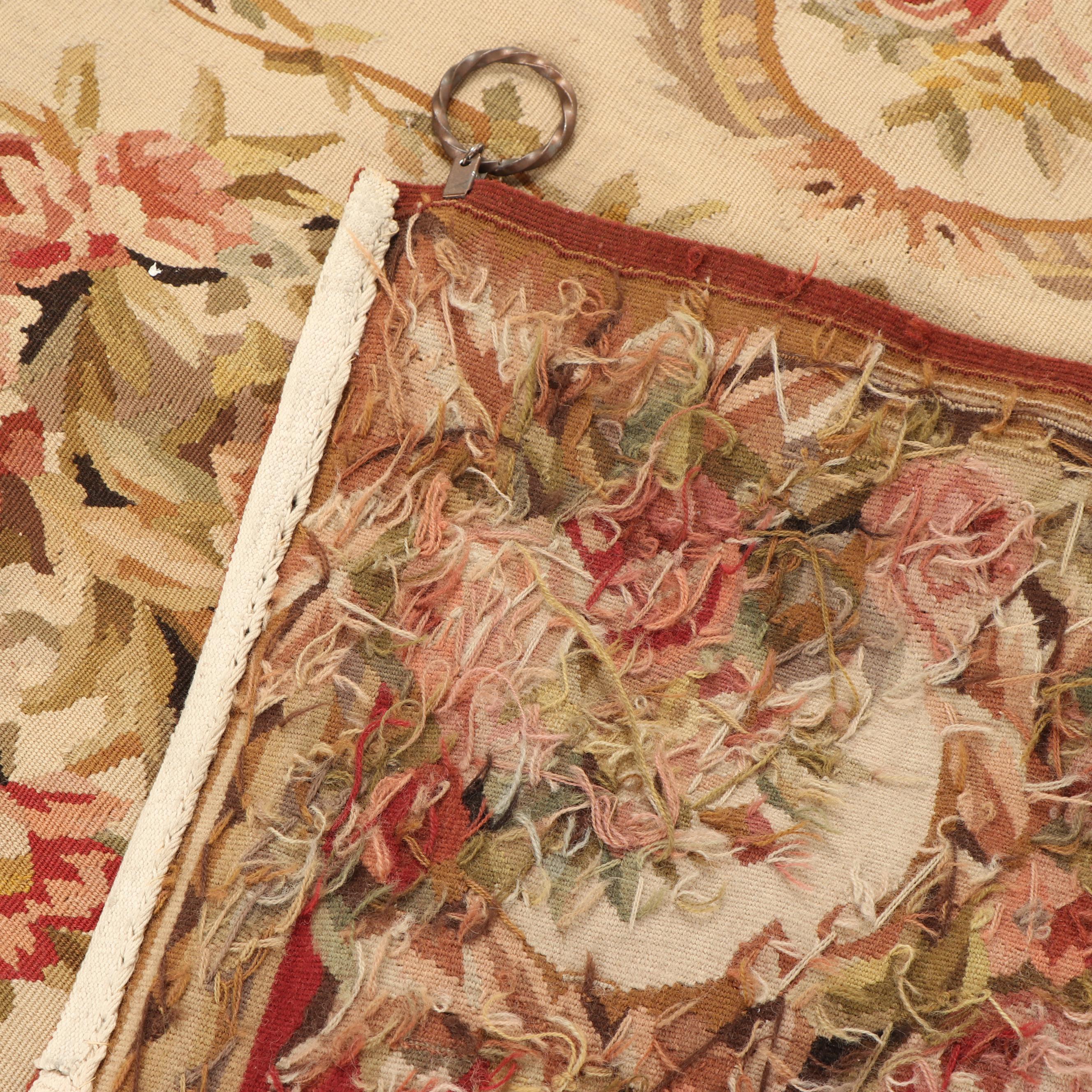 Needlepoint Aubusson-Style Wool Area Rug with Hanging Clips