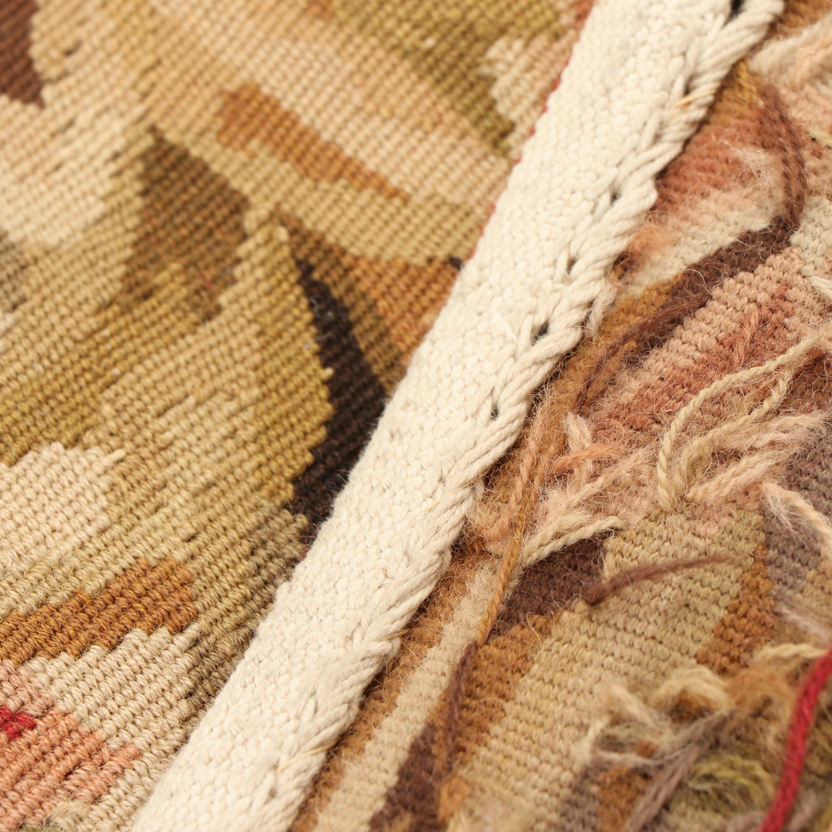 Needlepoint Aubusson-Style Wool Area Rug with Hanging Clips