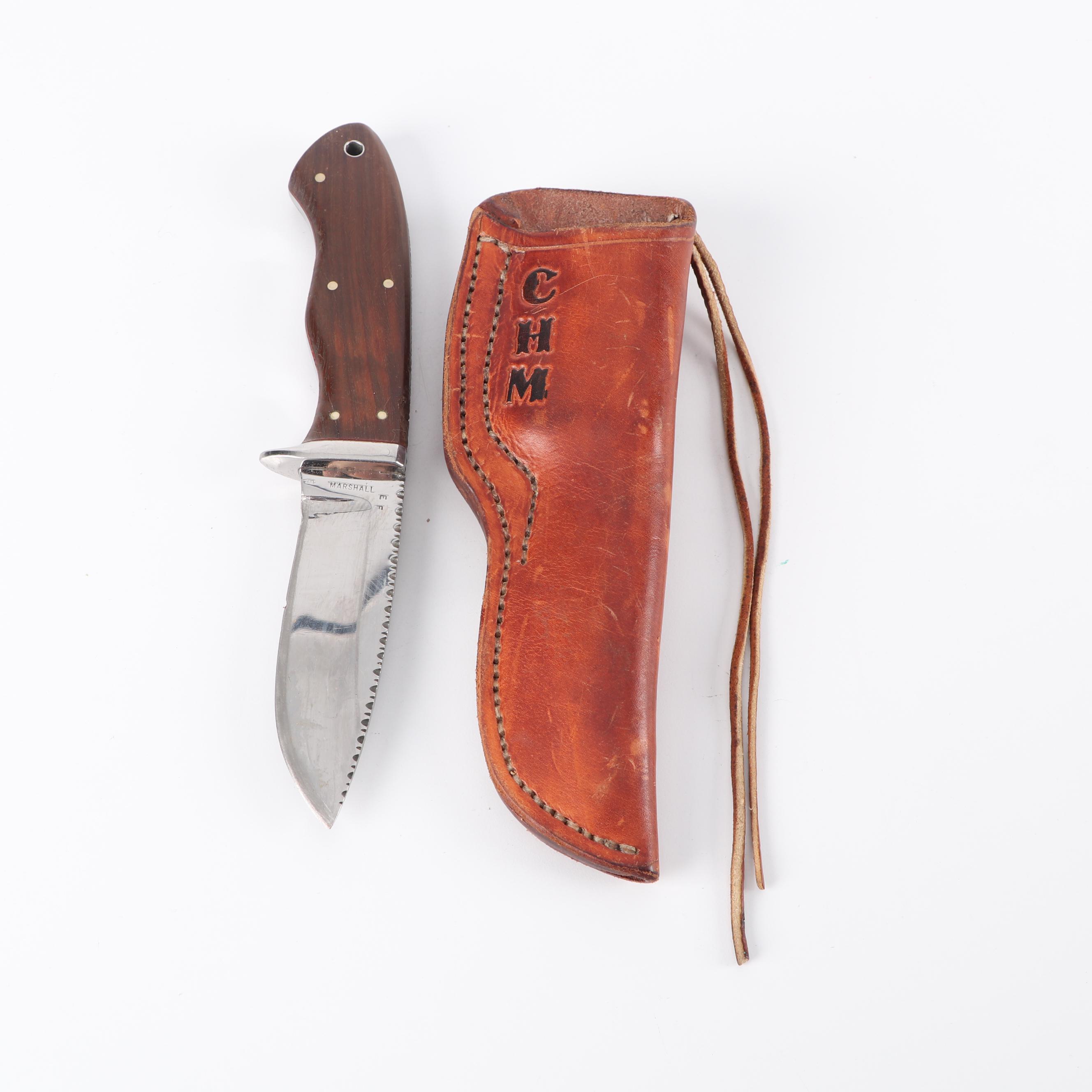 Marshall Custom Hunting Knife with Monogrammed Leather Sheath