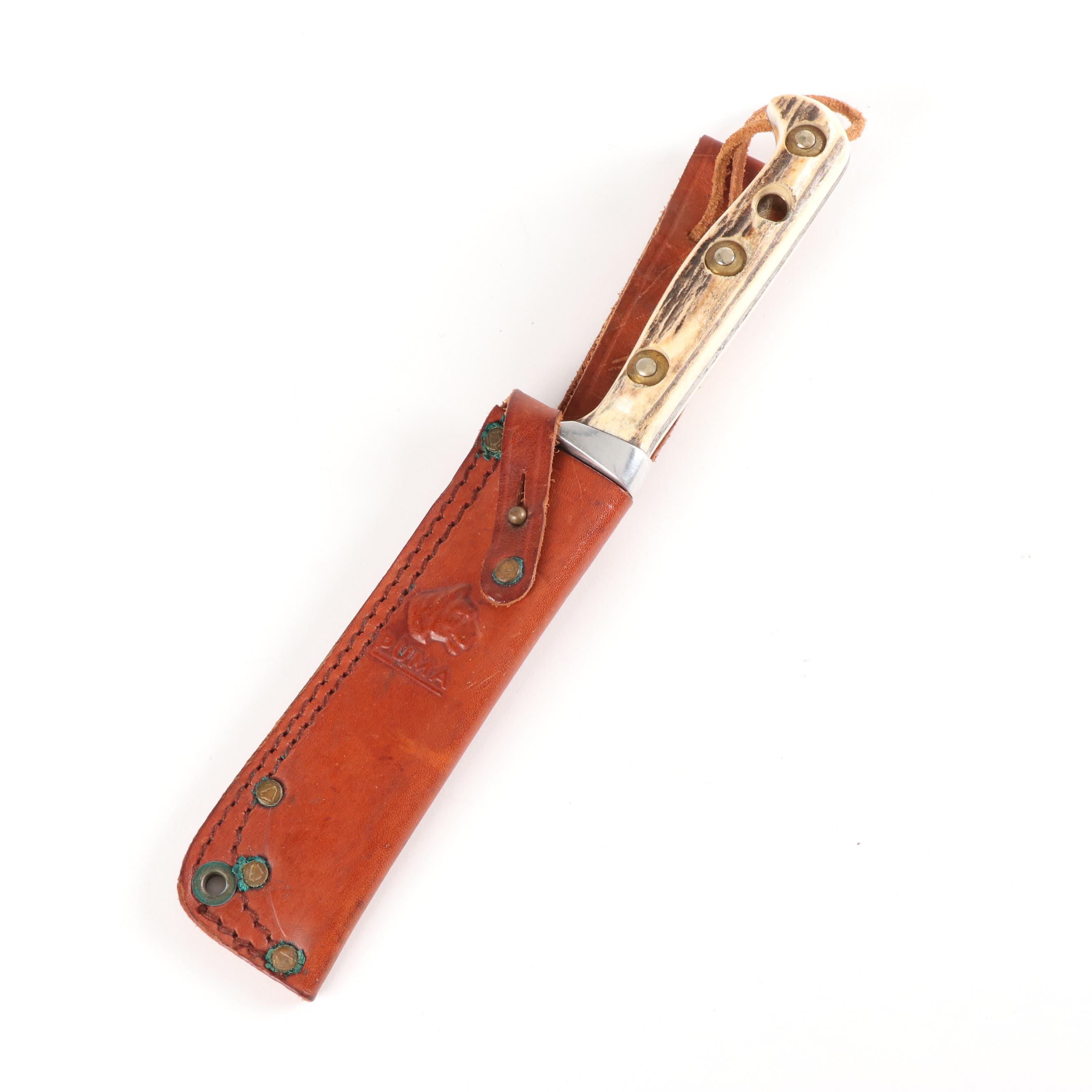 Puma "Trail-Guide" German Antler Handled Hunting Knife with Leather Sheath