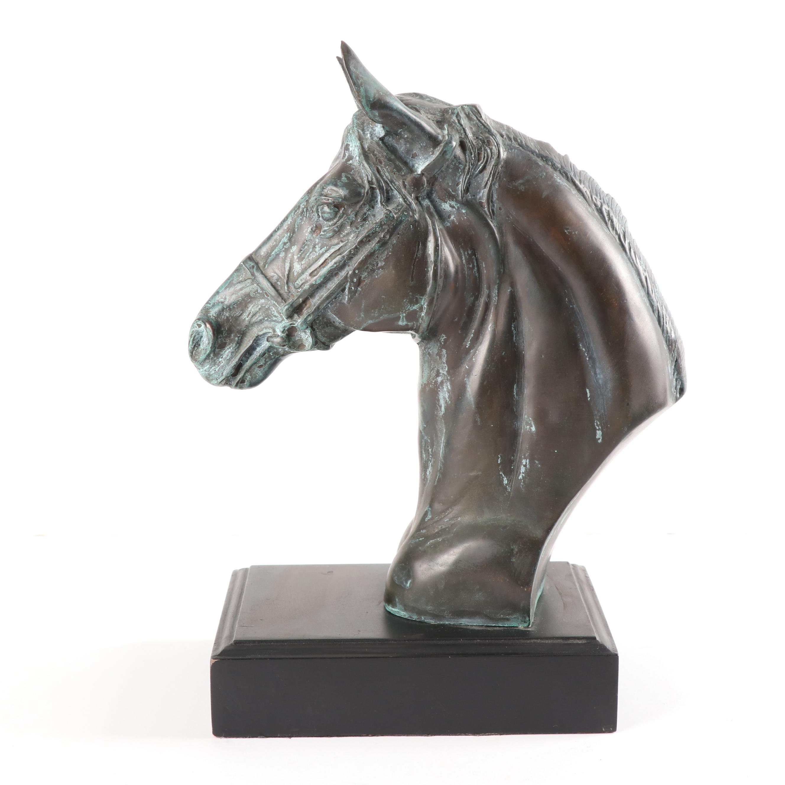 Cast Bronze Horse Head Sculpture
