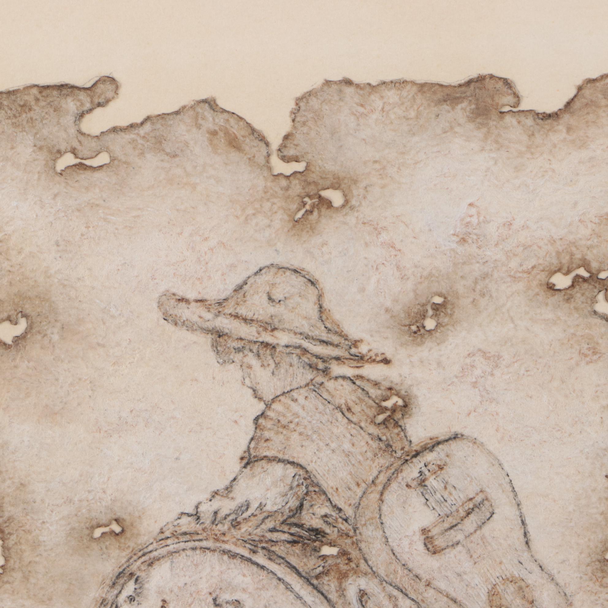 Ink Drawing on Distressed Handmade Paper