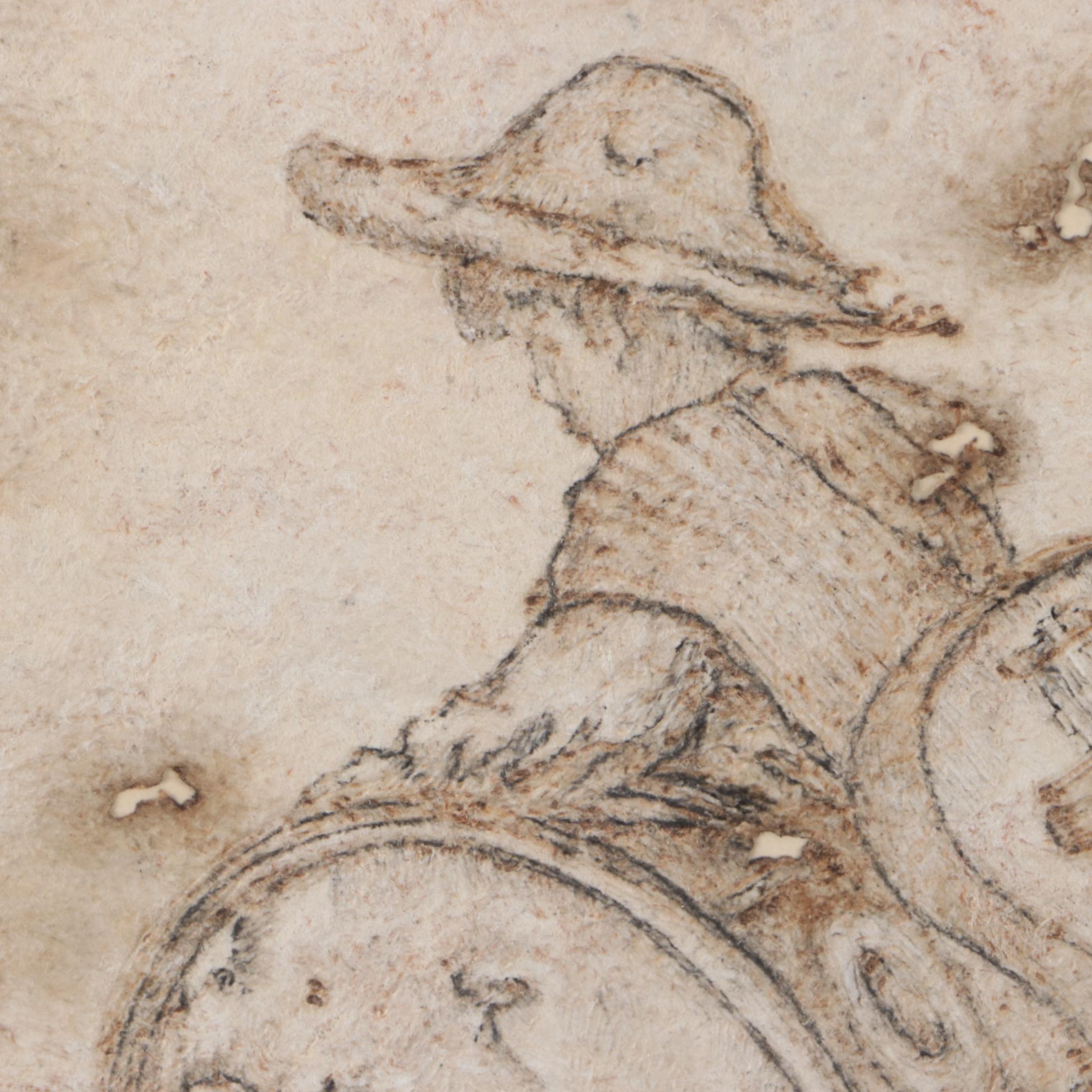 Ink Drawing on Distressed Handmade Paper