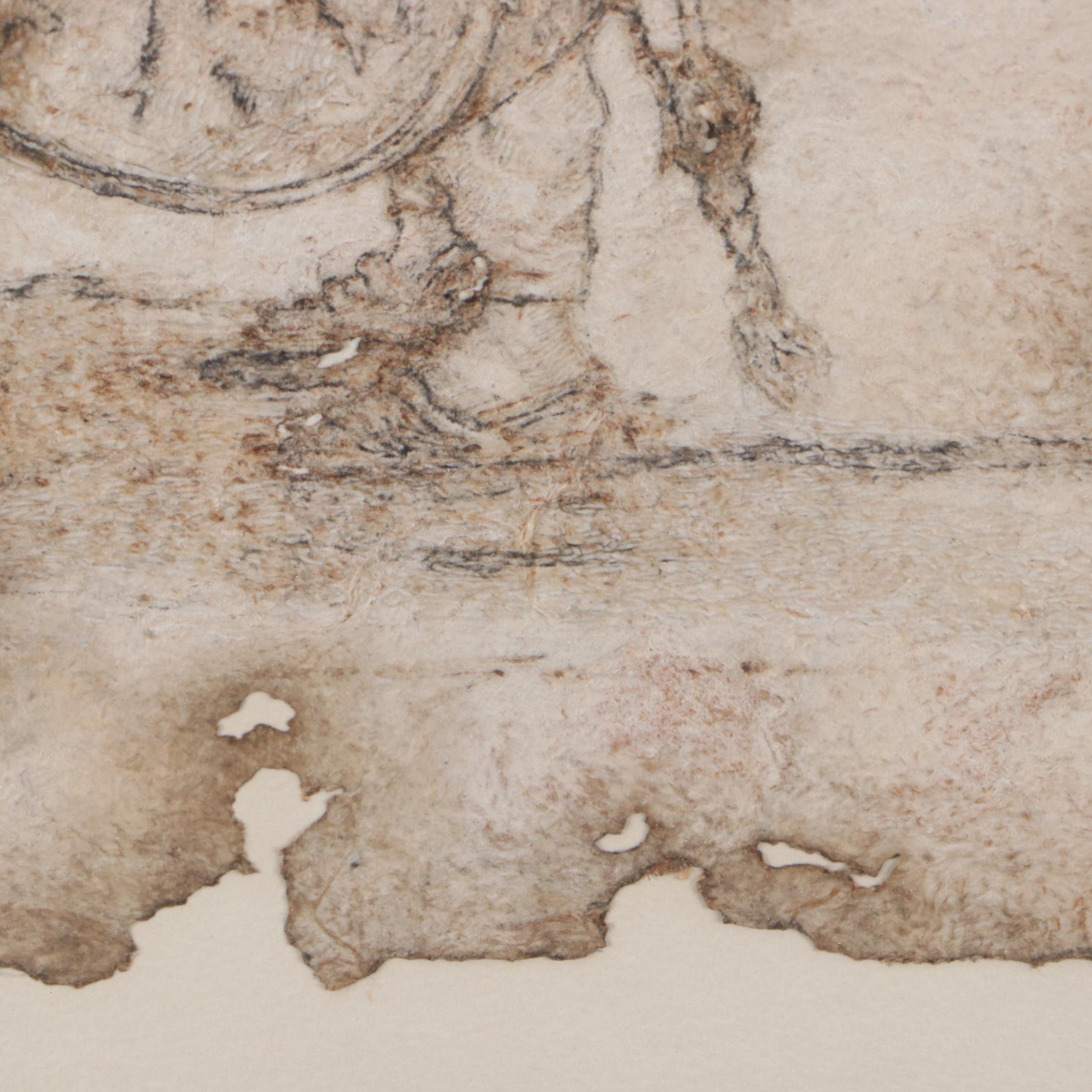 Ink Drawing on Distressed Handmade Paper