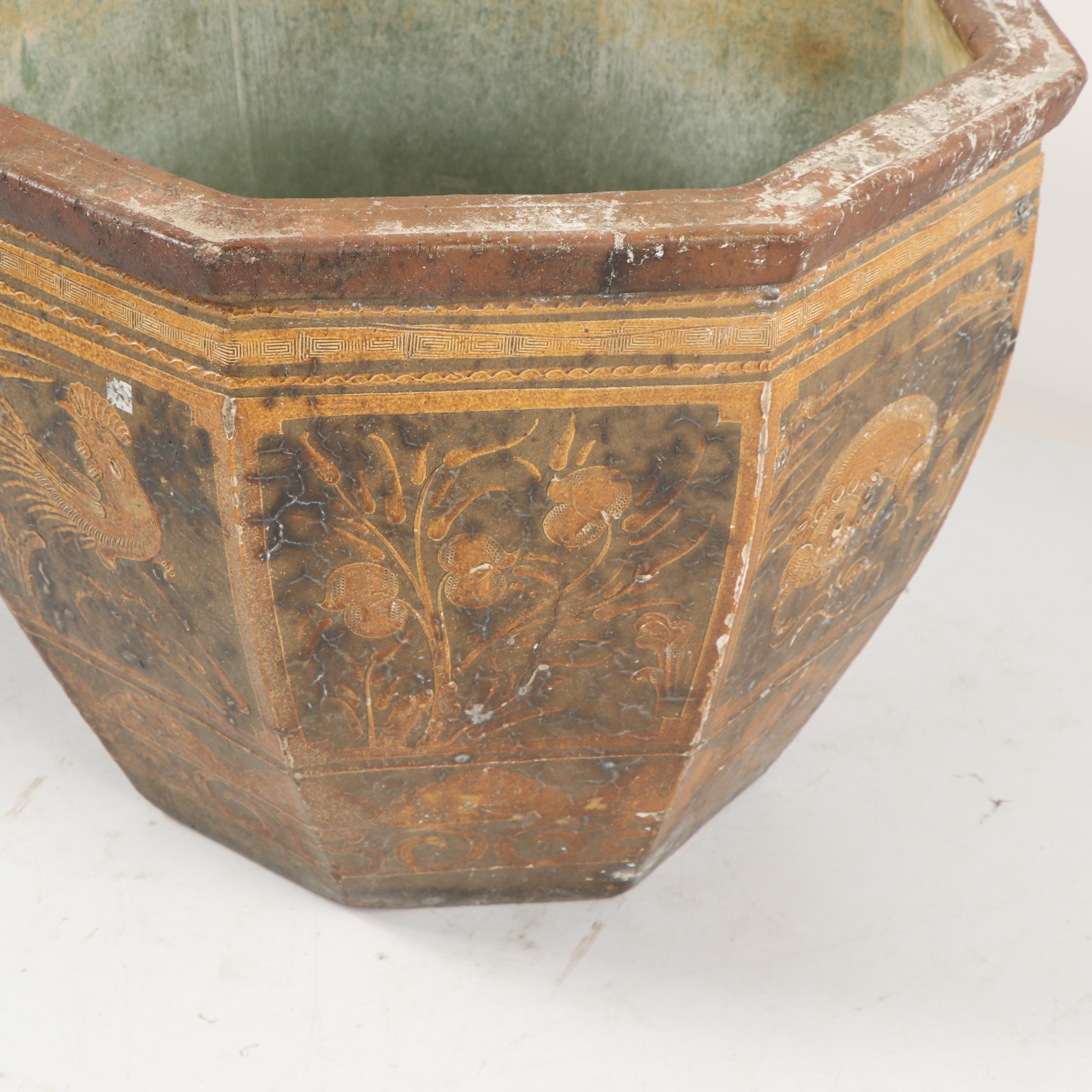 Chinese Pidan Style Ceramic Vessel with Metal Interior Tray