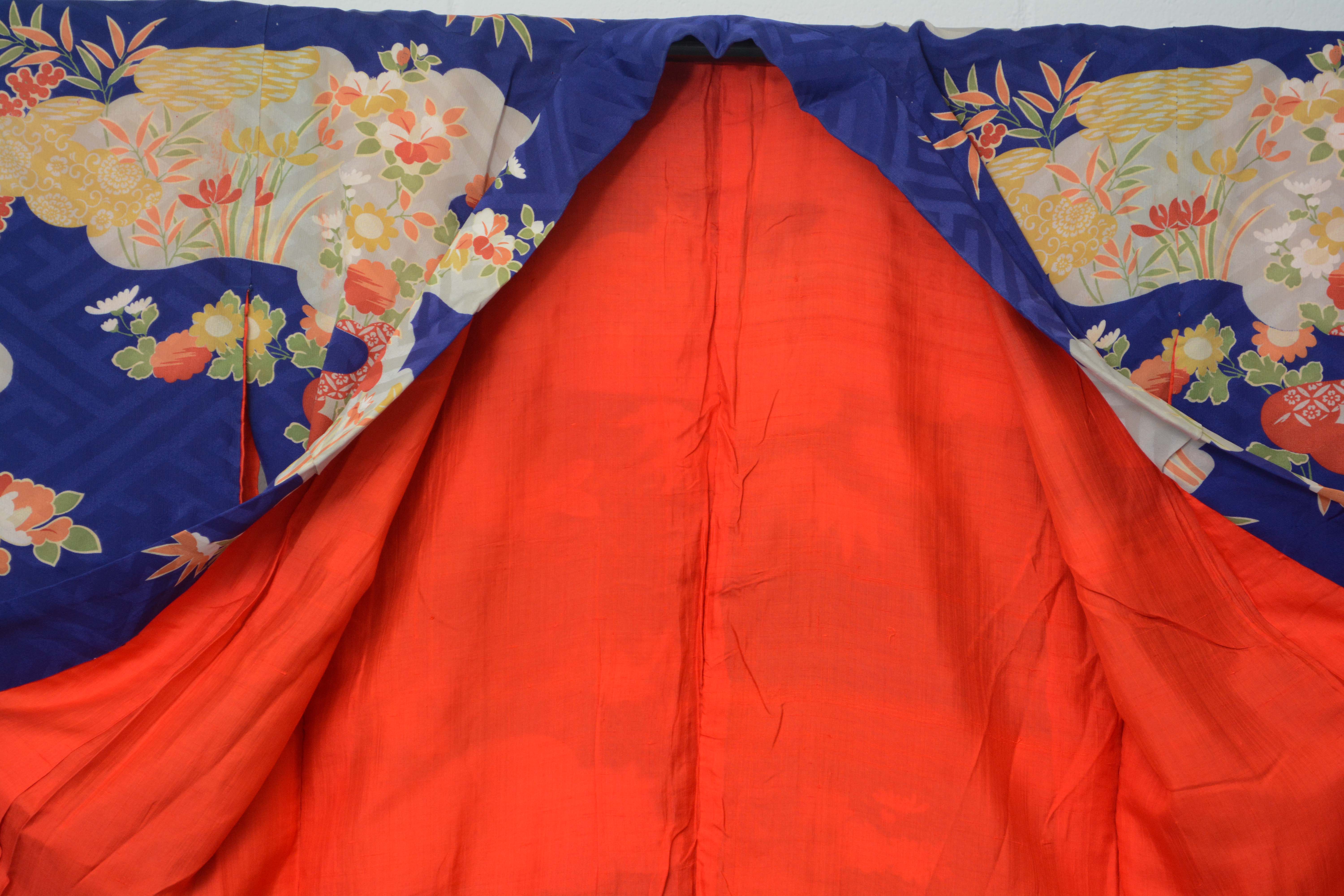 Circa 1915 Antique Japanese Handwoven Silk Damask Komon Kimono