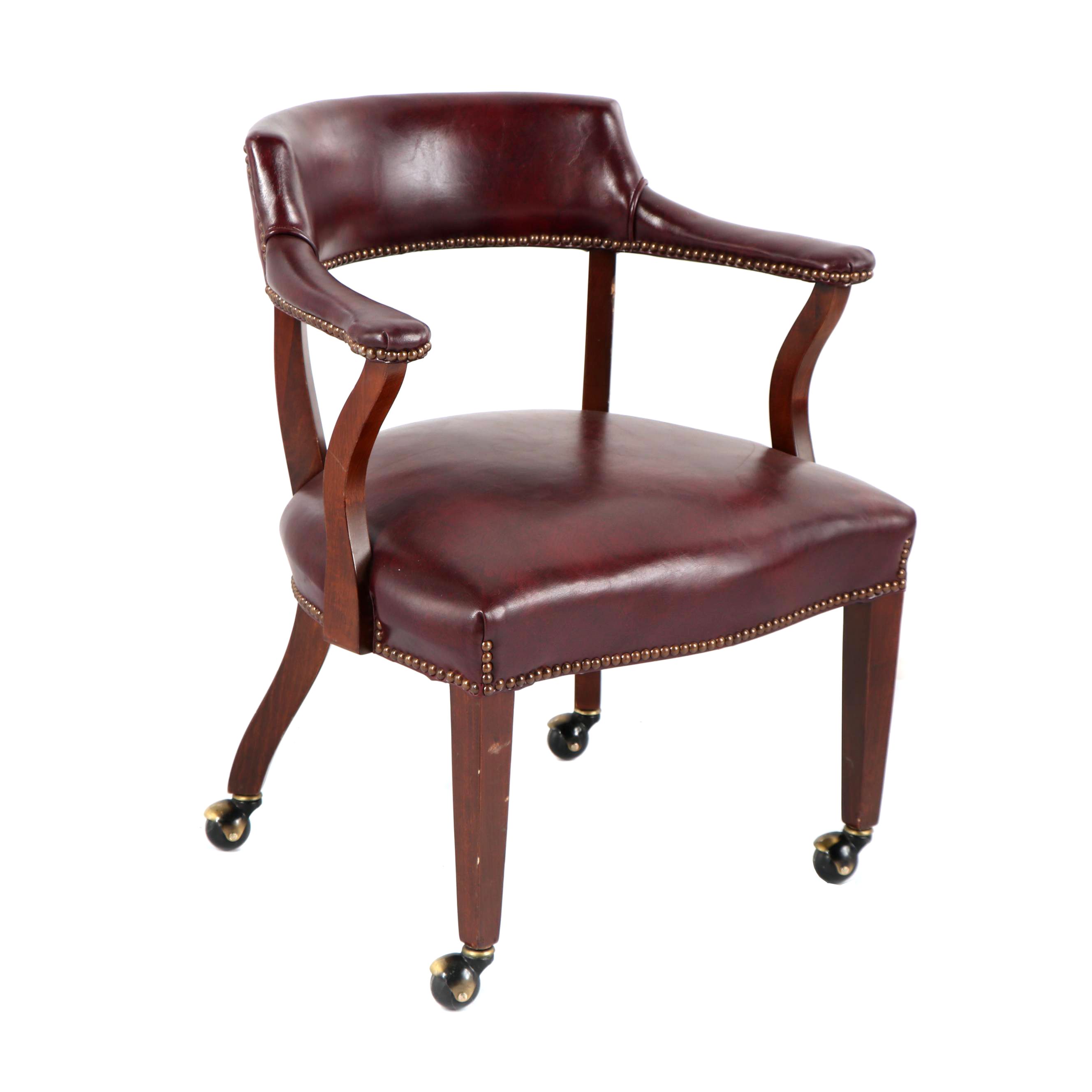 Vintage Vinyl Upholstered Open Tub Style Chair on Casters