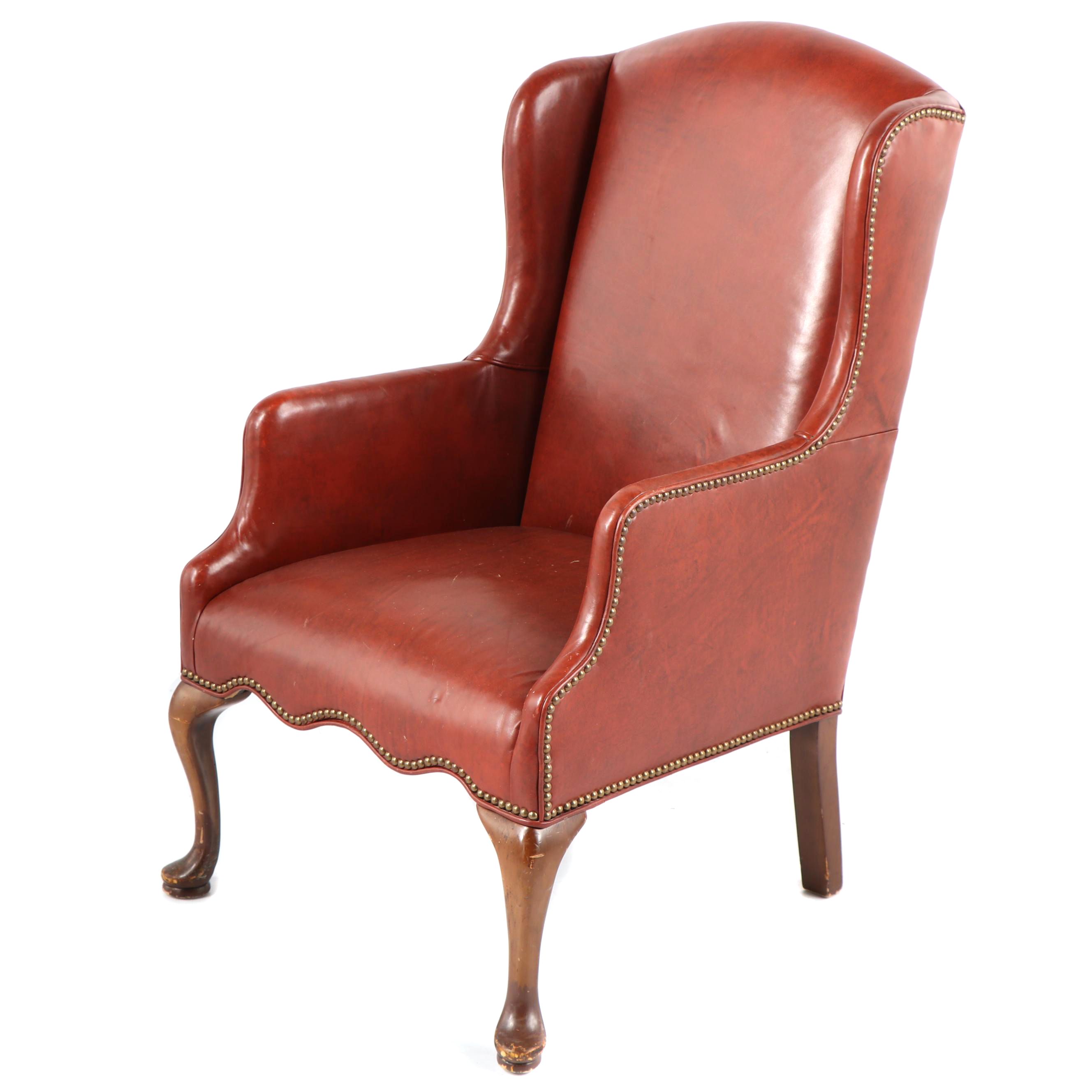 Vintage Brown Vinyl Upholstered Wingback Armchair