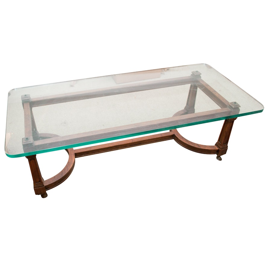 Mahogany Glass Topped Coffee Table, Mid to Late 20th Century