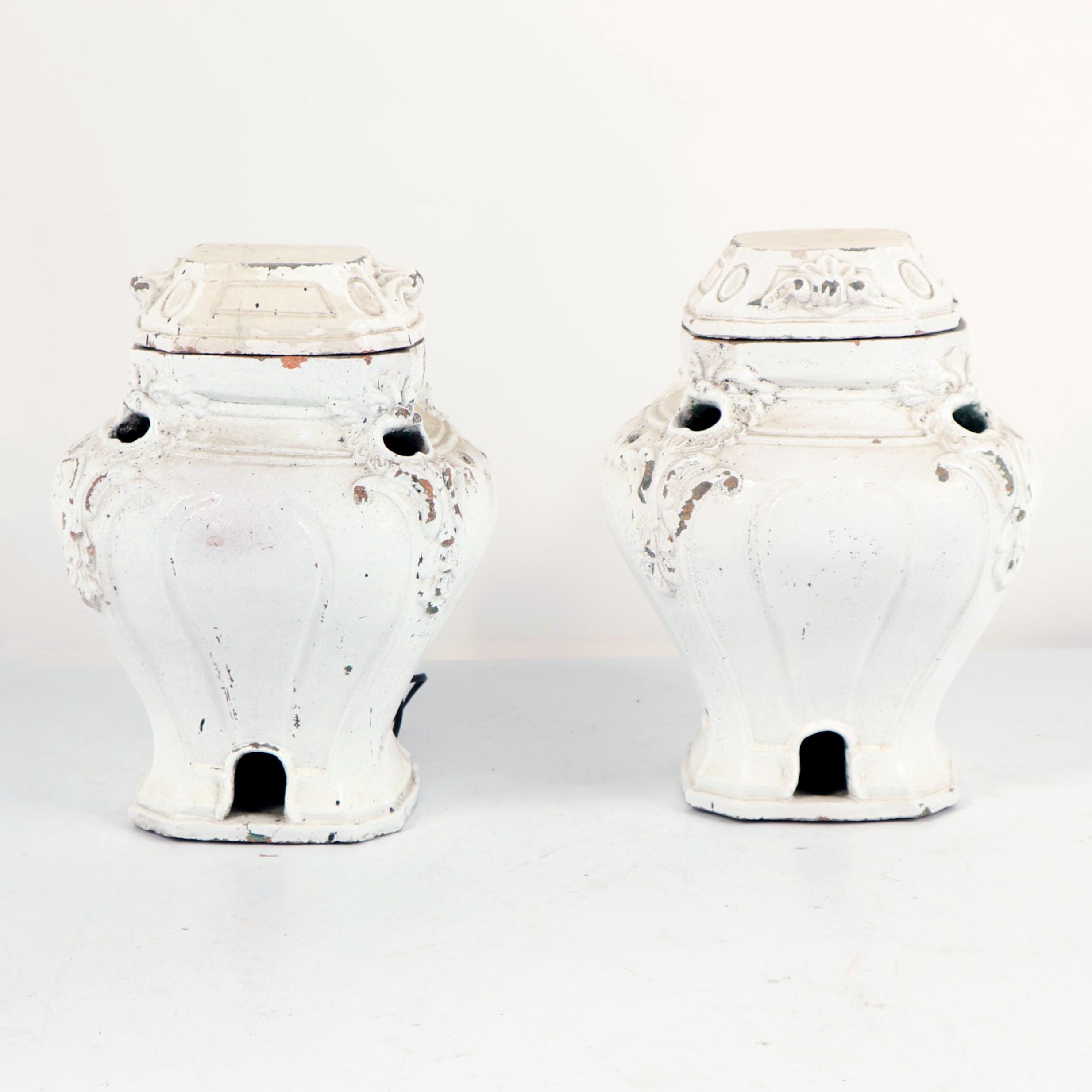 Vintage Painted Stoneware Lidded Table Lamps