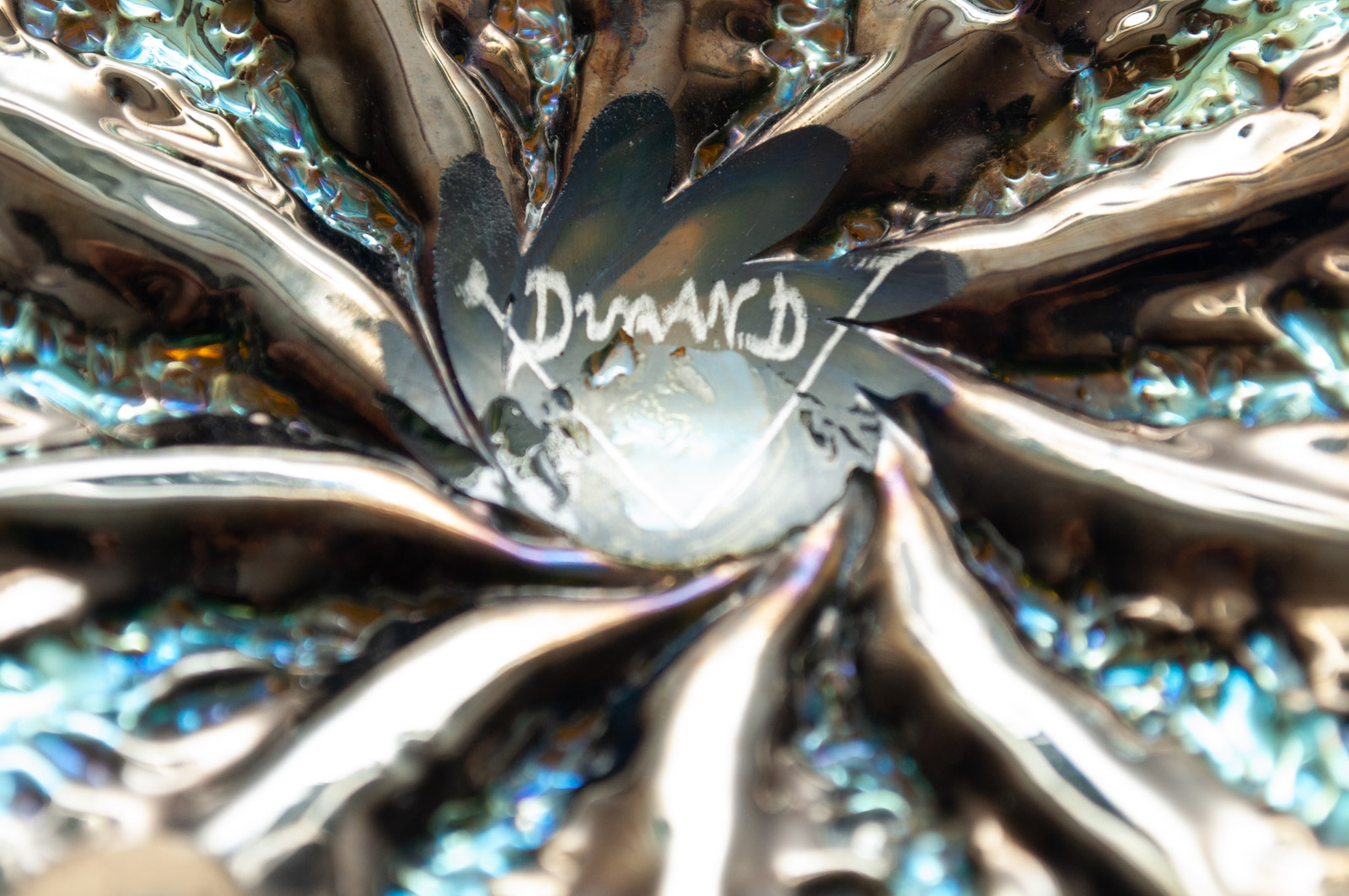 Durand Blue 'Moorish Crackle' Glass Vase