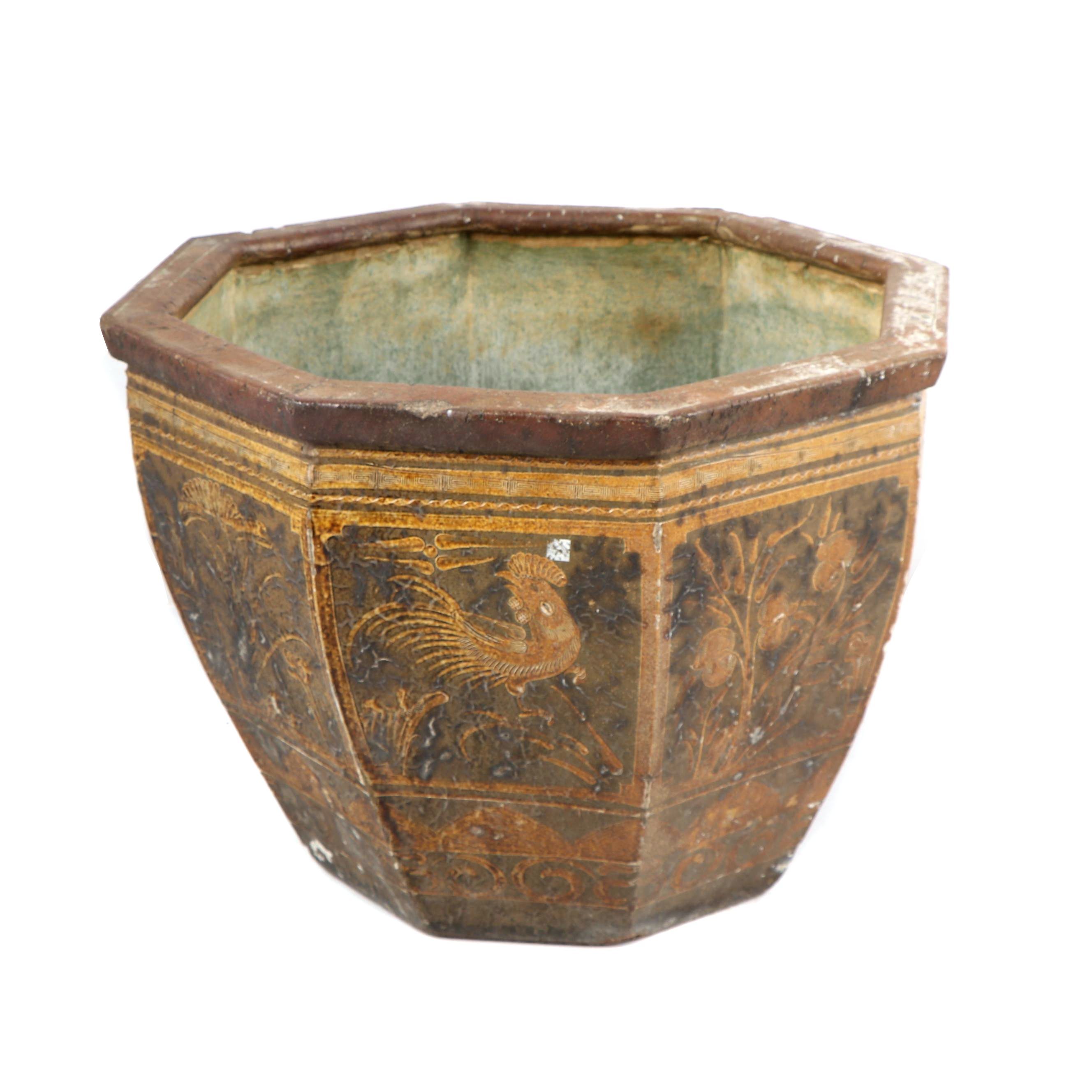 Chinese Pidan Style Ceramic Vessel with Metal Interior Tray