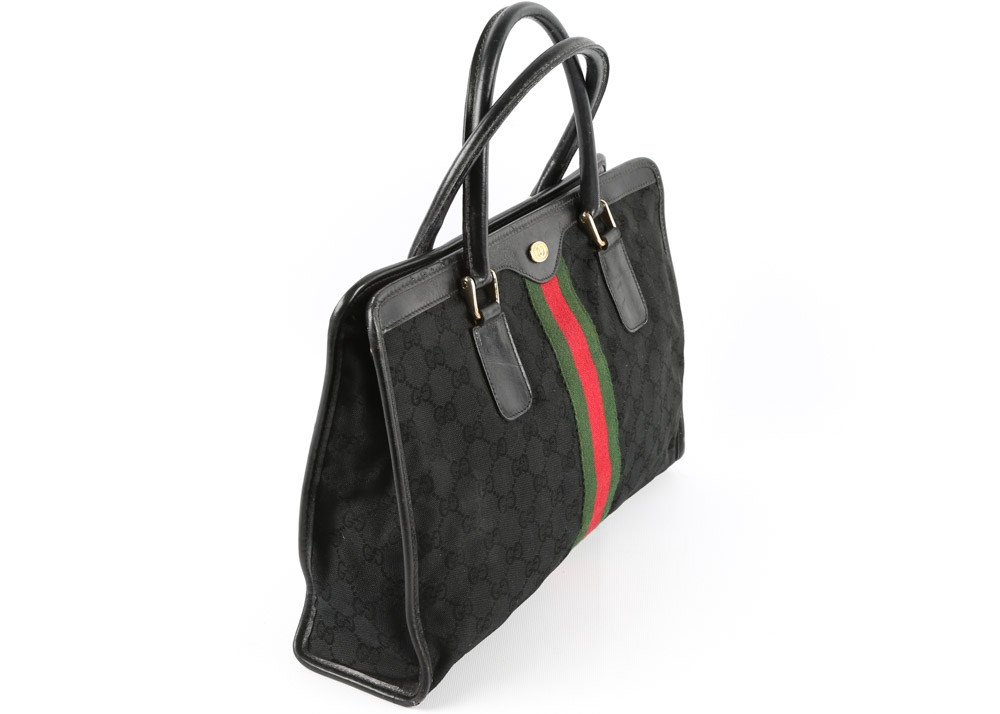 Vintage Gucci Accessory Collection "GG" Canvas and Leather Top Handle Bag