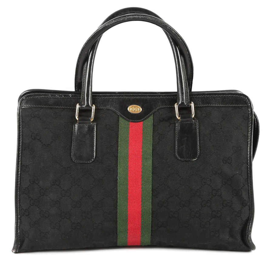 Vintage Gucci Accessory Collection "GG" Canvas and Leather Top Handle Bag