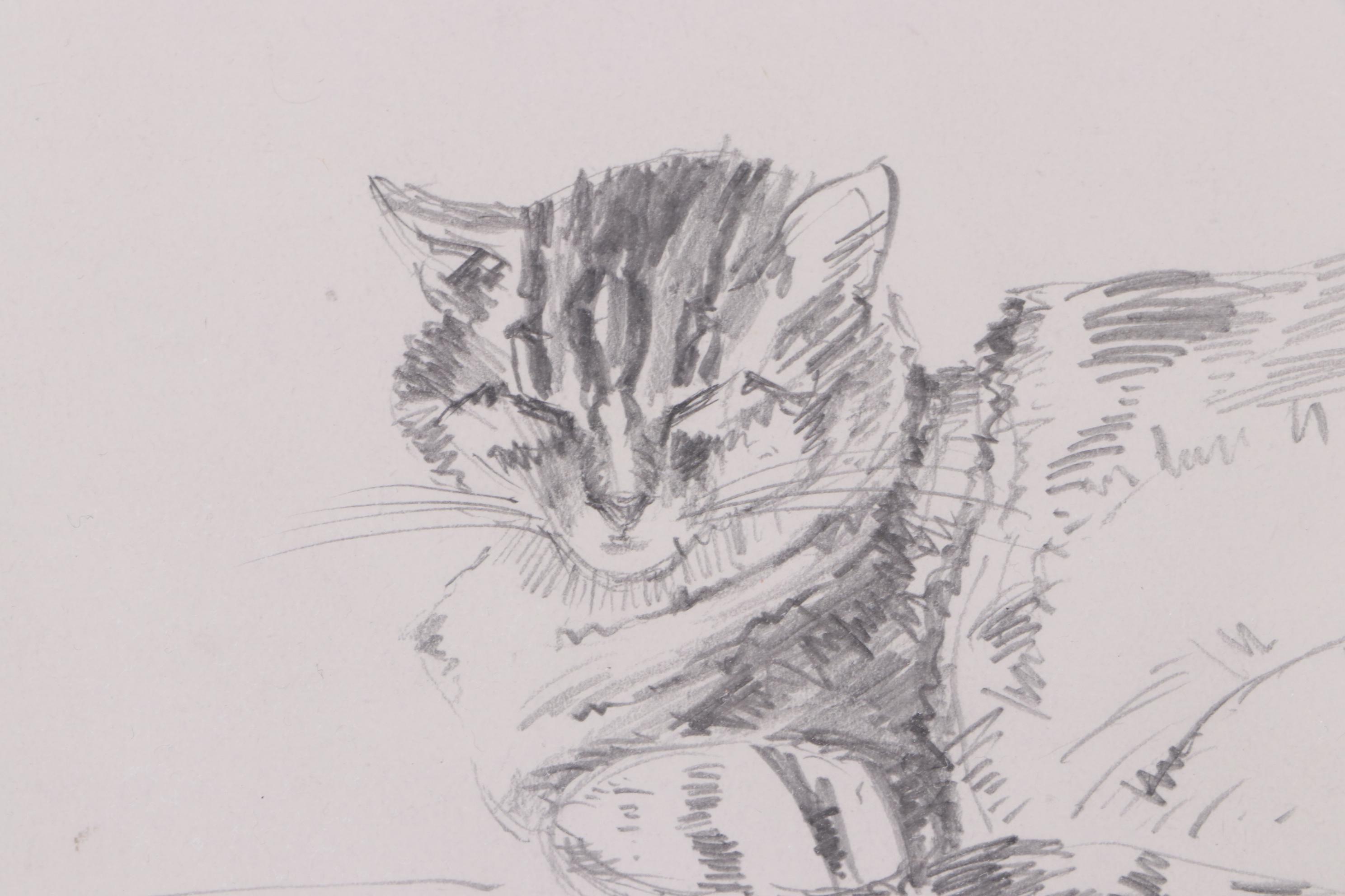 A. Liesseus Vintage Graphite Drawing of Cat
