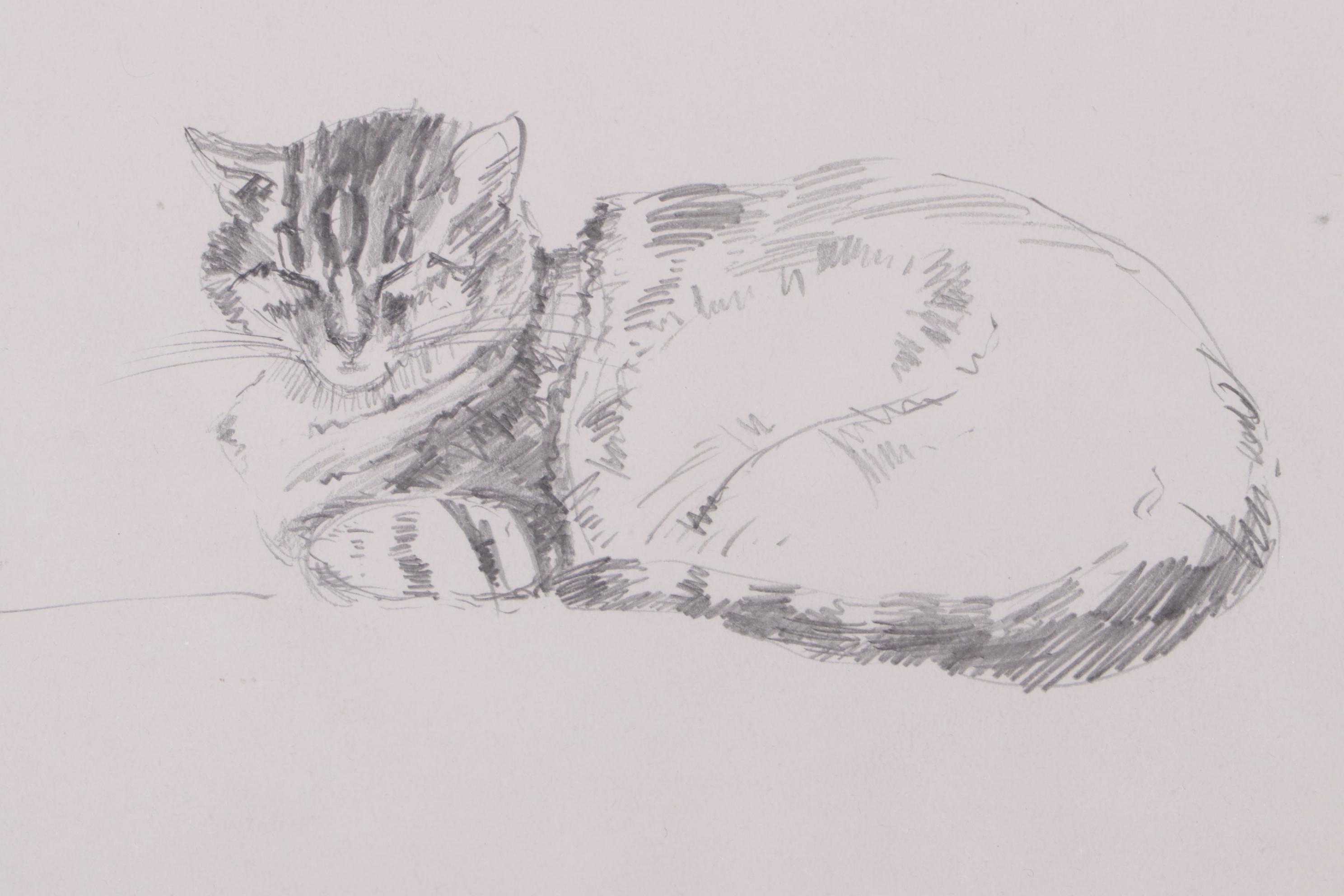 A. Liesseus Vintage Graphite Drawing of Cat