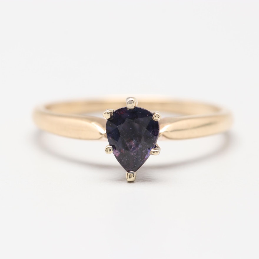 14K Yellow Gold Purple Sapphire Solitaire Ring