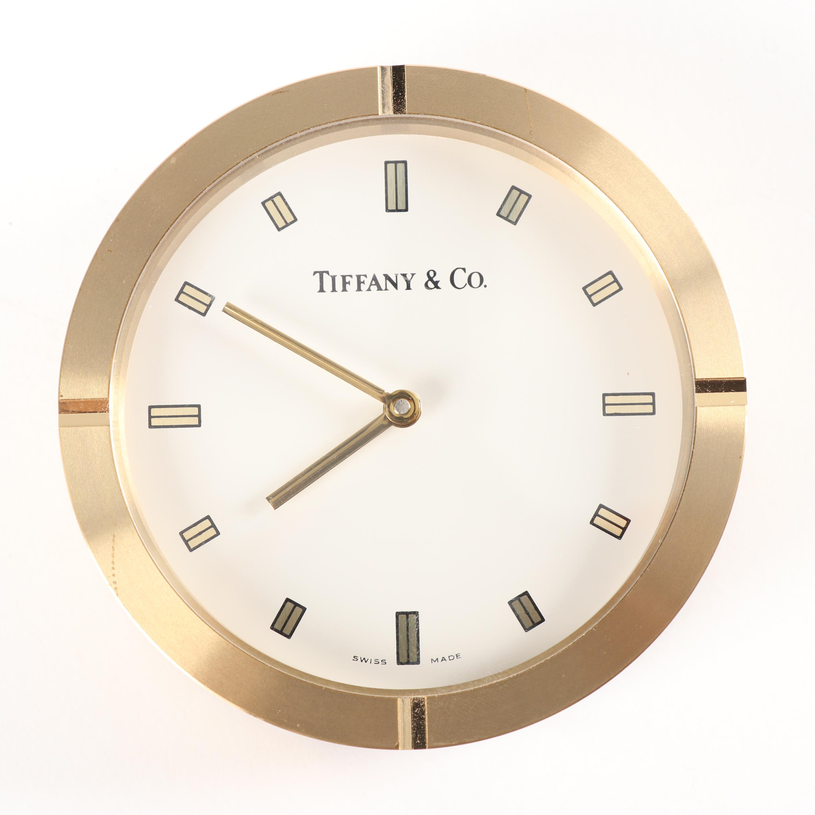 Tiffany & Co. Brushed Brass Desk Clock