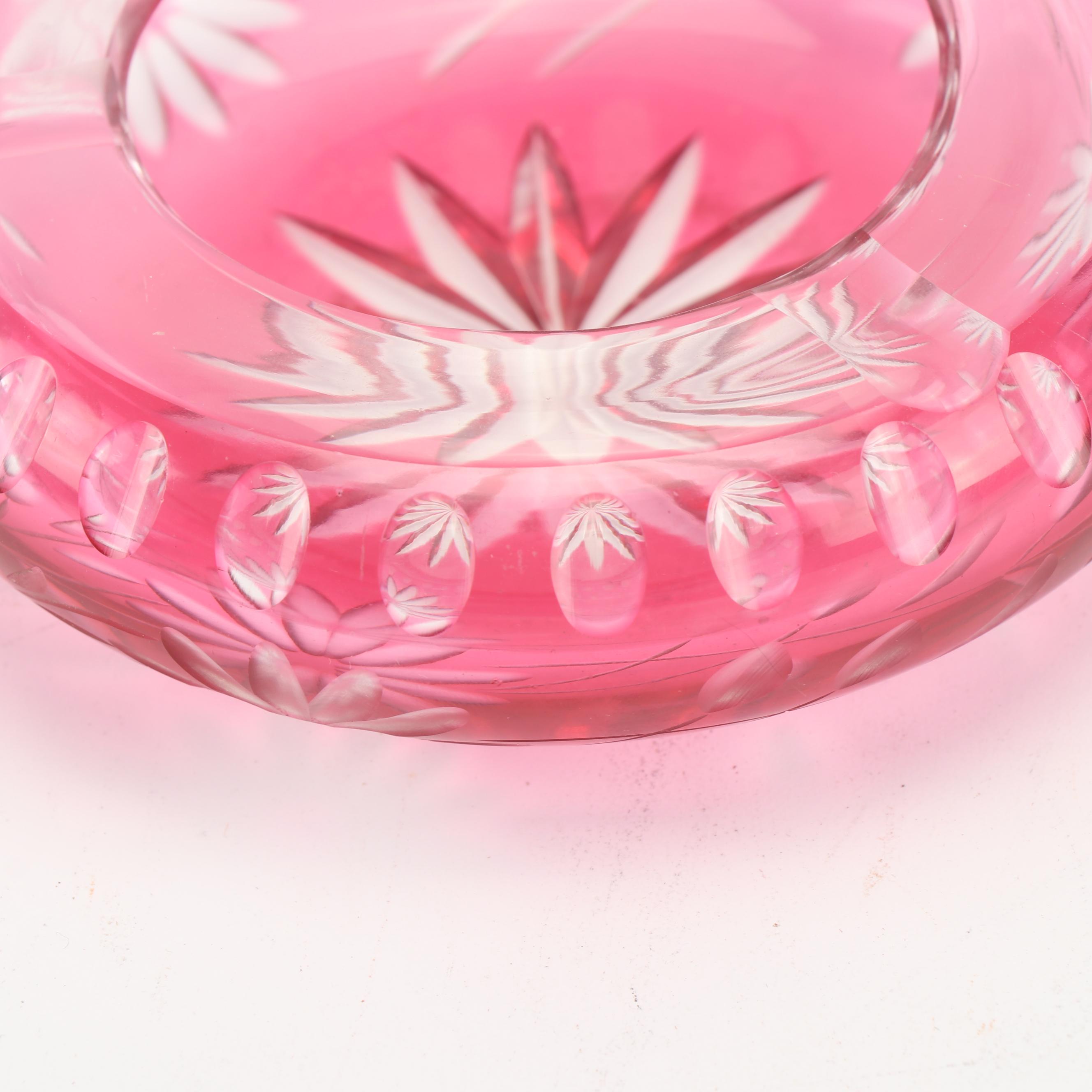 Vintage Cased Cranberry Cut To Clear Crystal Ash Receiver