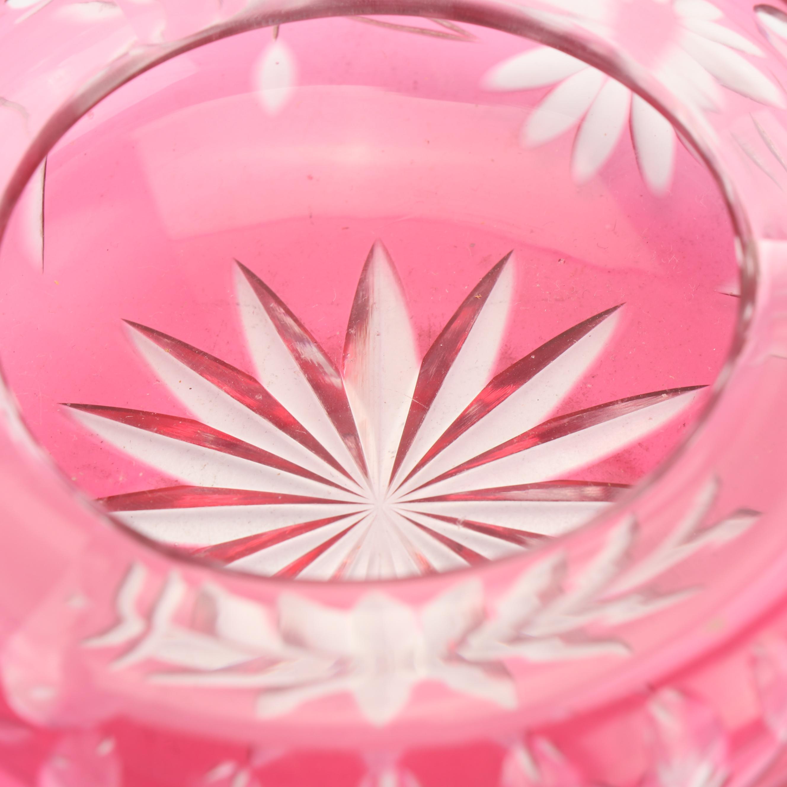 Vintage Cased Cranberry Cut To Clear Crystal Ash Receiver