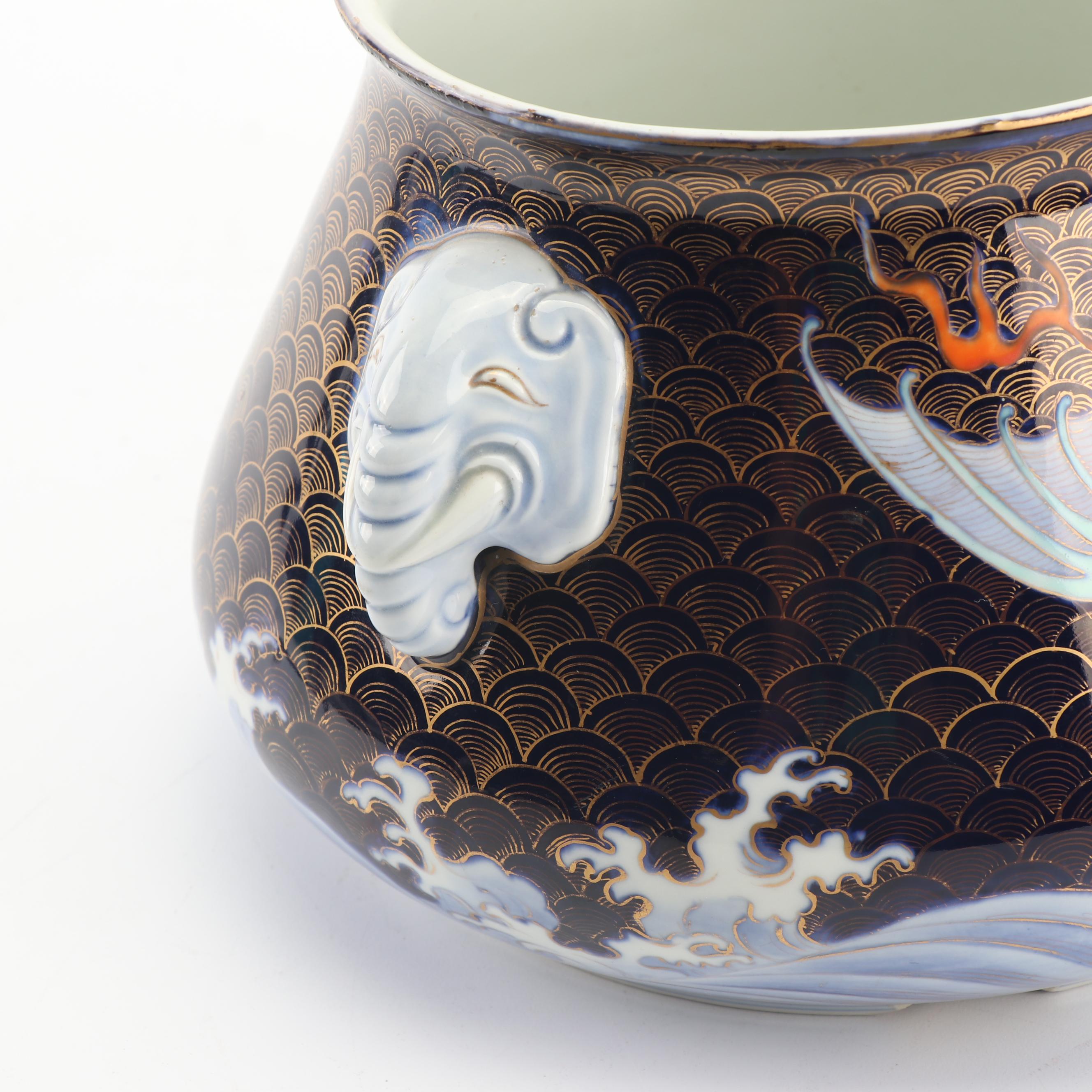 Japanese Fukagawa Hand-Painted Ceramic Jar with Dragon Motif