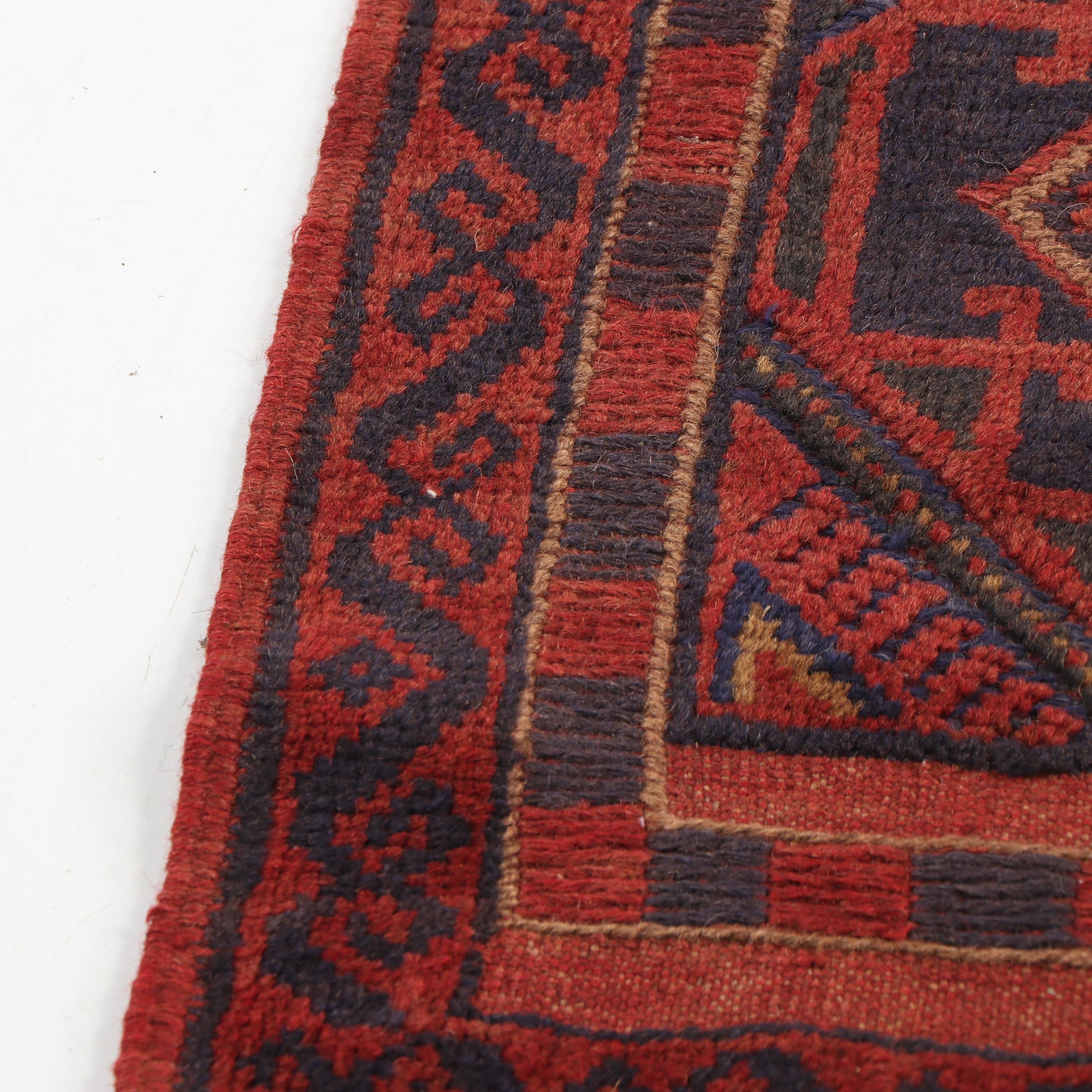Hand-Knotted and Embroidered Baluch Mashwani Wool Carpet Runner