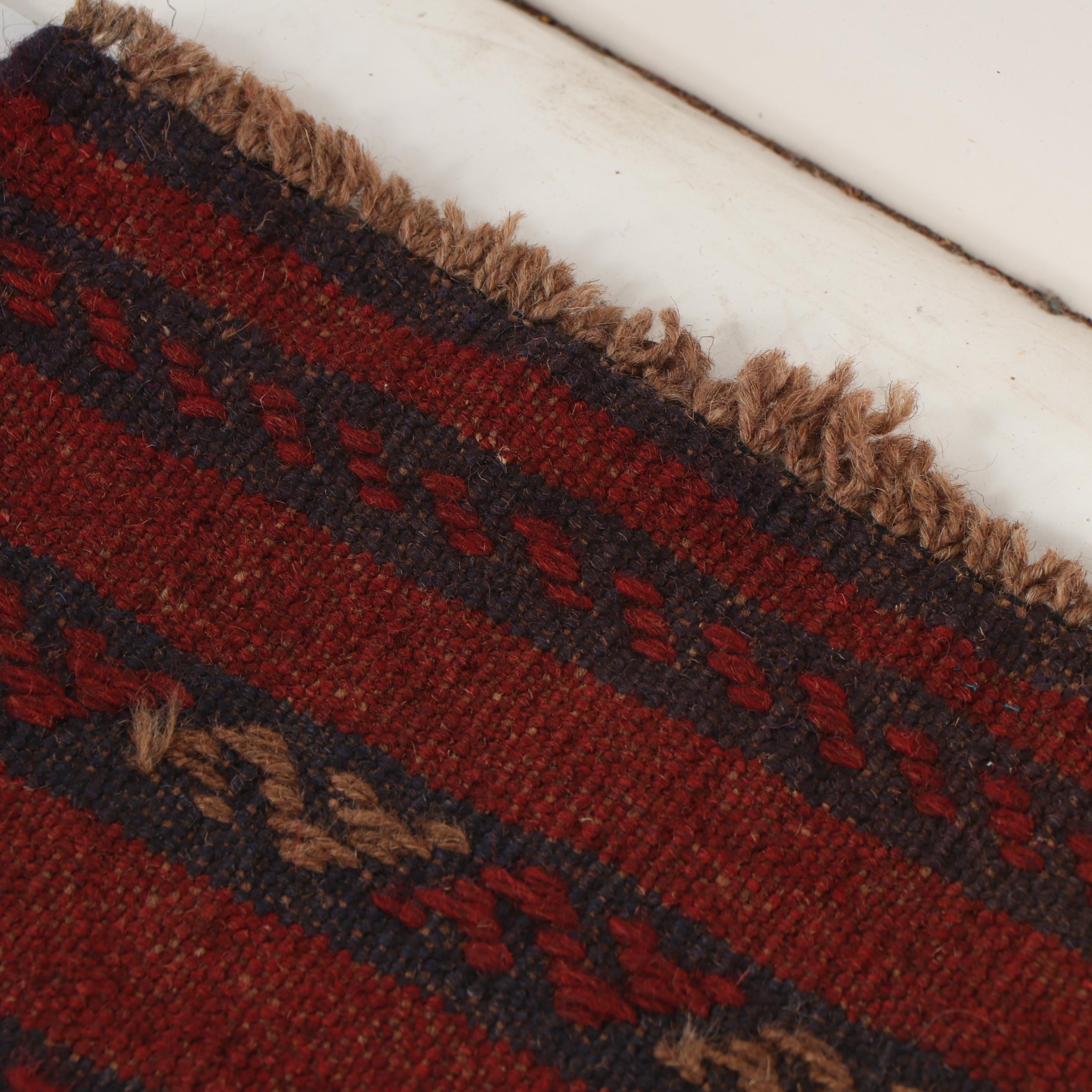 Hand-Knotted and Embroidered Baluch Mashwani Wool Carpet Runner