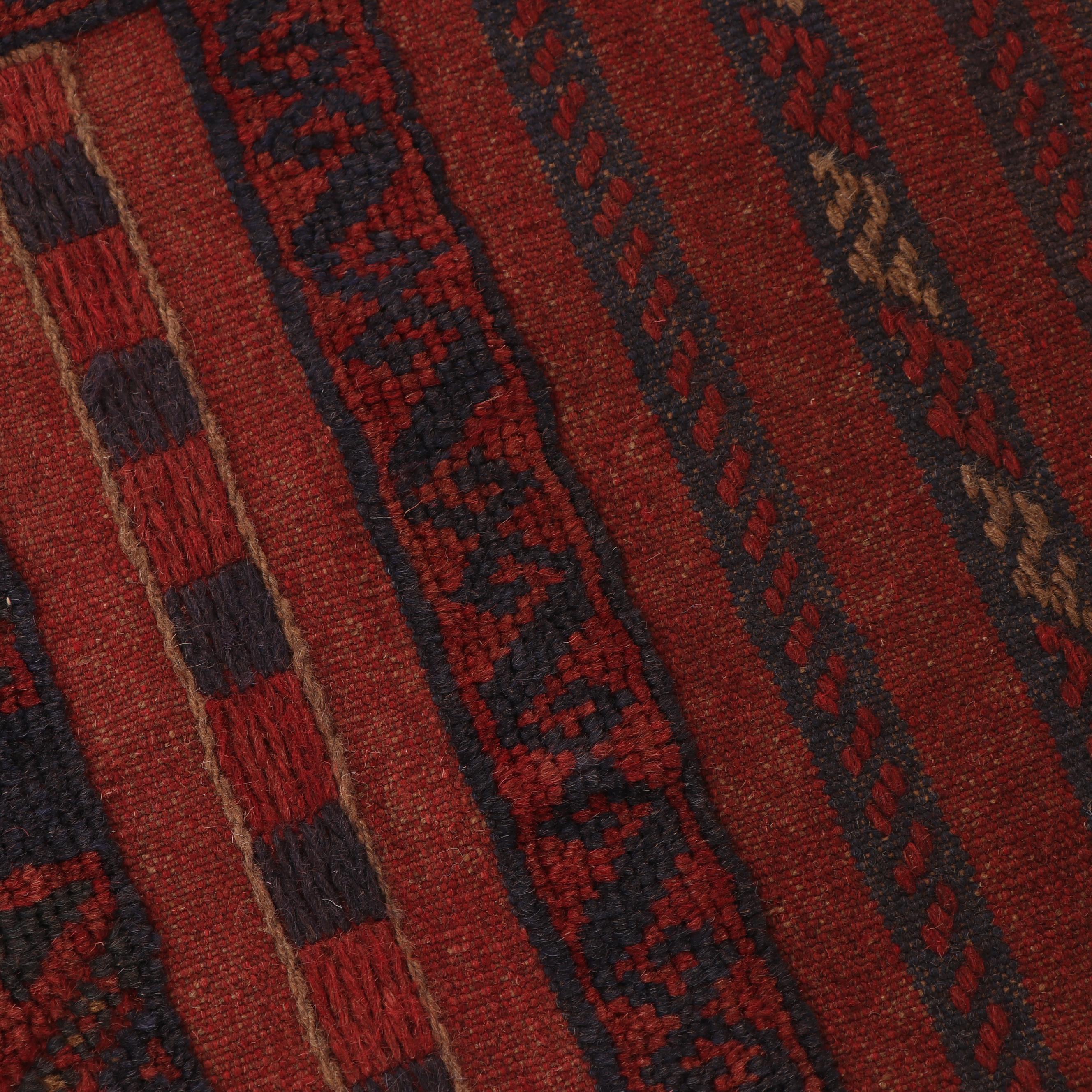 Hand-Knotted and Embroidered Baluch Mashwani Wool Carpet Runner
