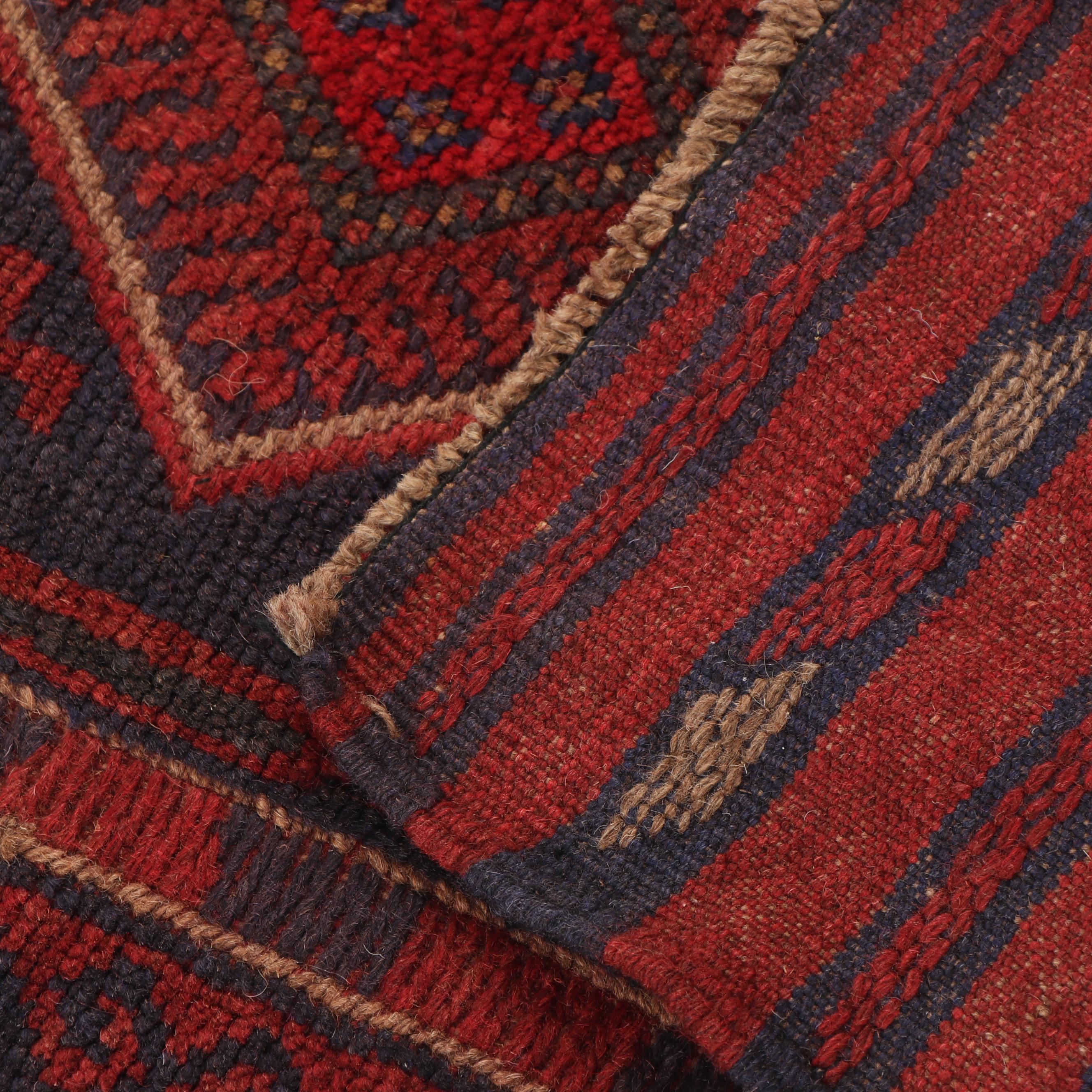 Hand-Knotted and Embroidered Baluch Mashwani Wool Carpet Runner