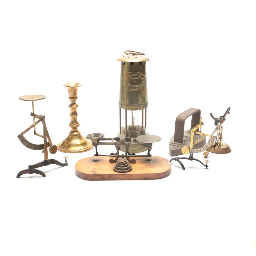 Thomas and WIlliams Welsh Brass Miner's Lamp and Scales