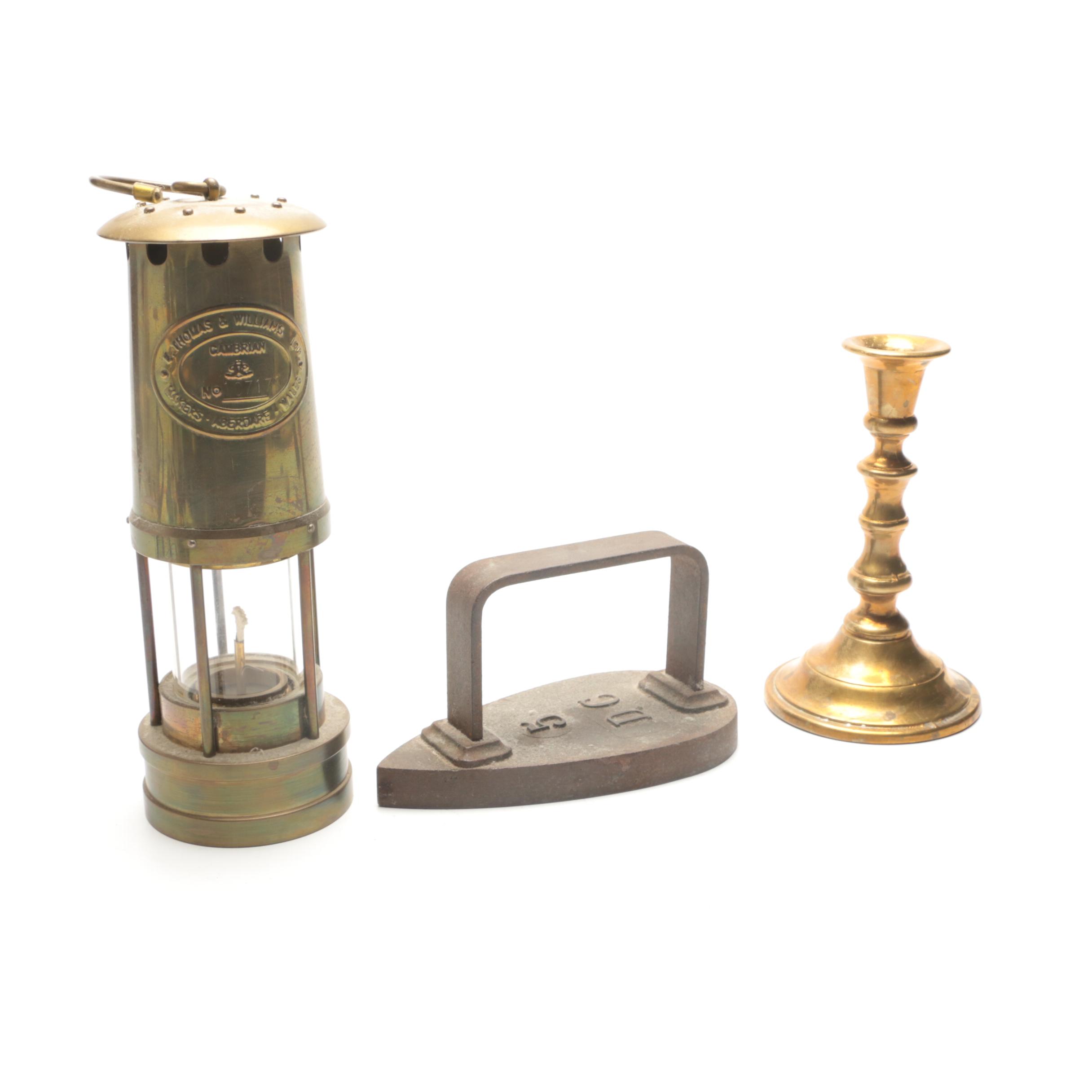 Thomas and WIlliams Welsh Brass Miner's Lamp and Scales