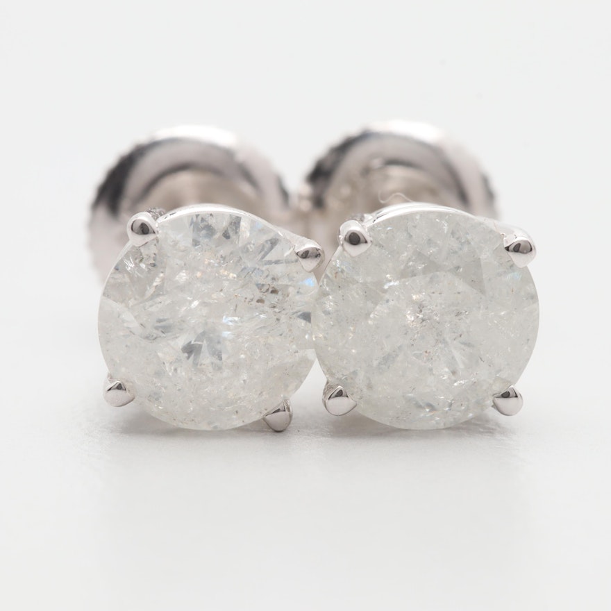 14K White Gold 2.14 CTW Diamond Stud Earrings