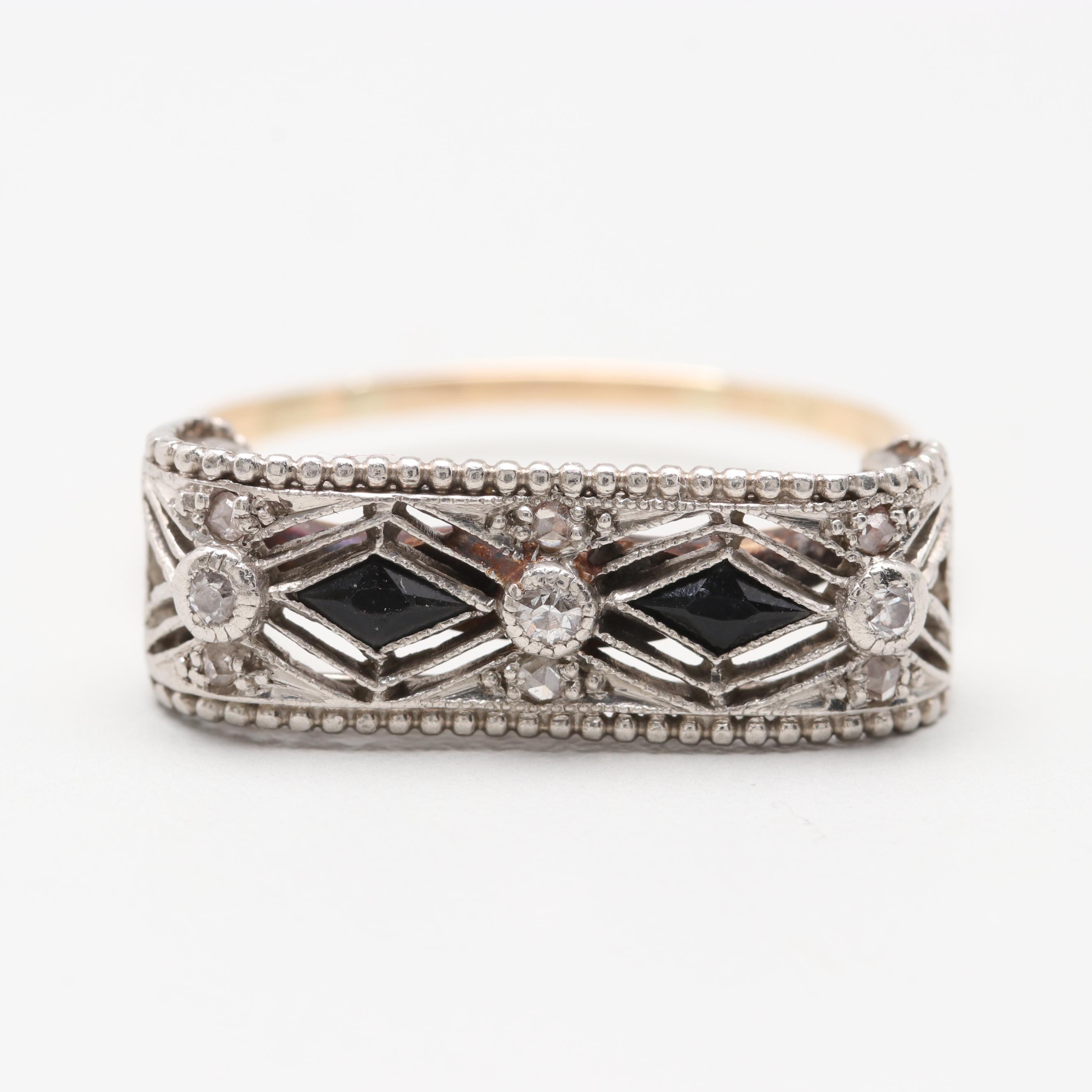 14K and Platinum Diamond and Black Onyx Ring