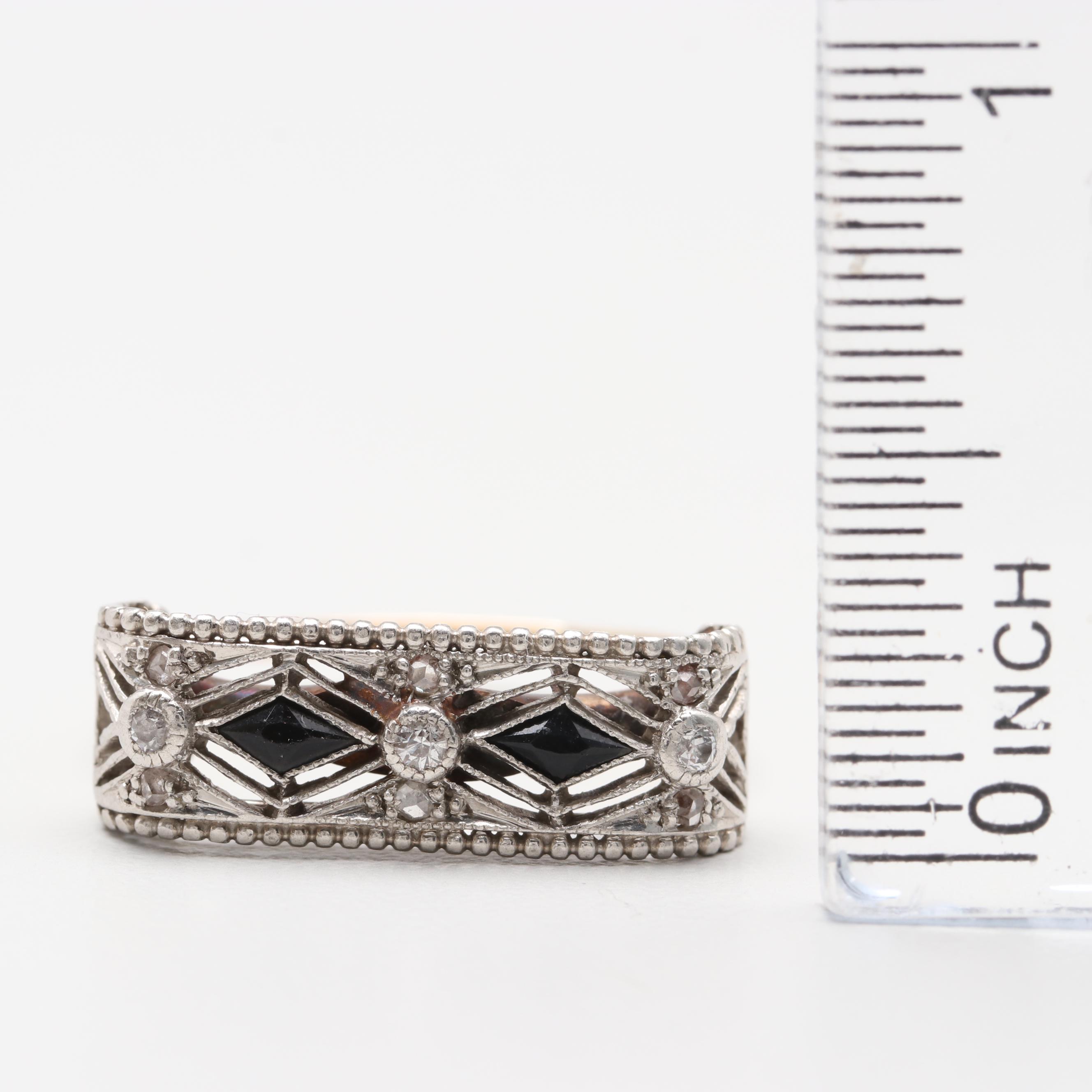 14K and Platinum Diamond and Black Onyx Ring