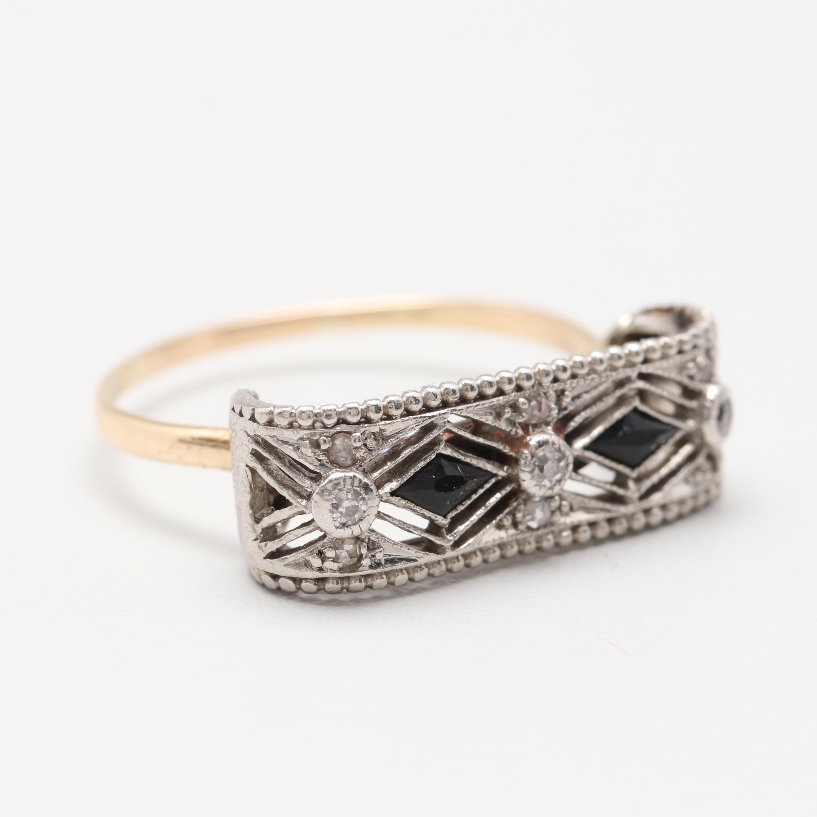 14K and Platinum Diamond and Black Onyx Ring
