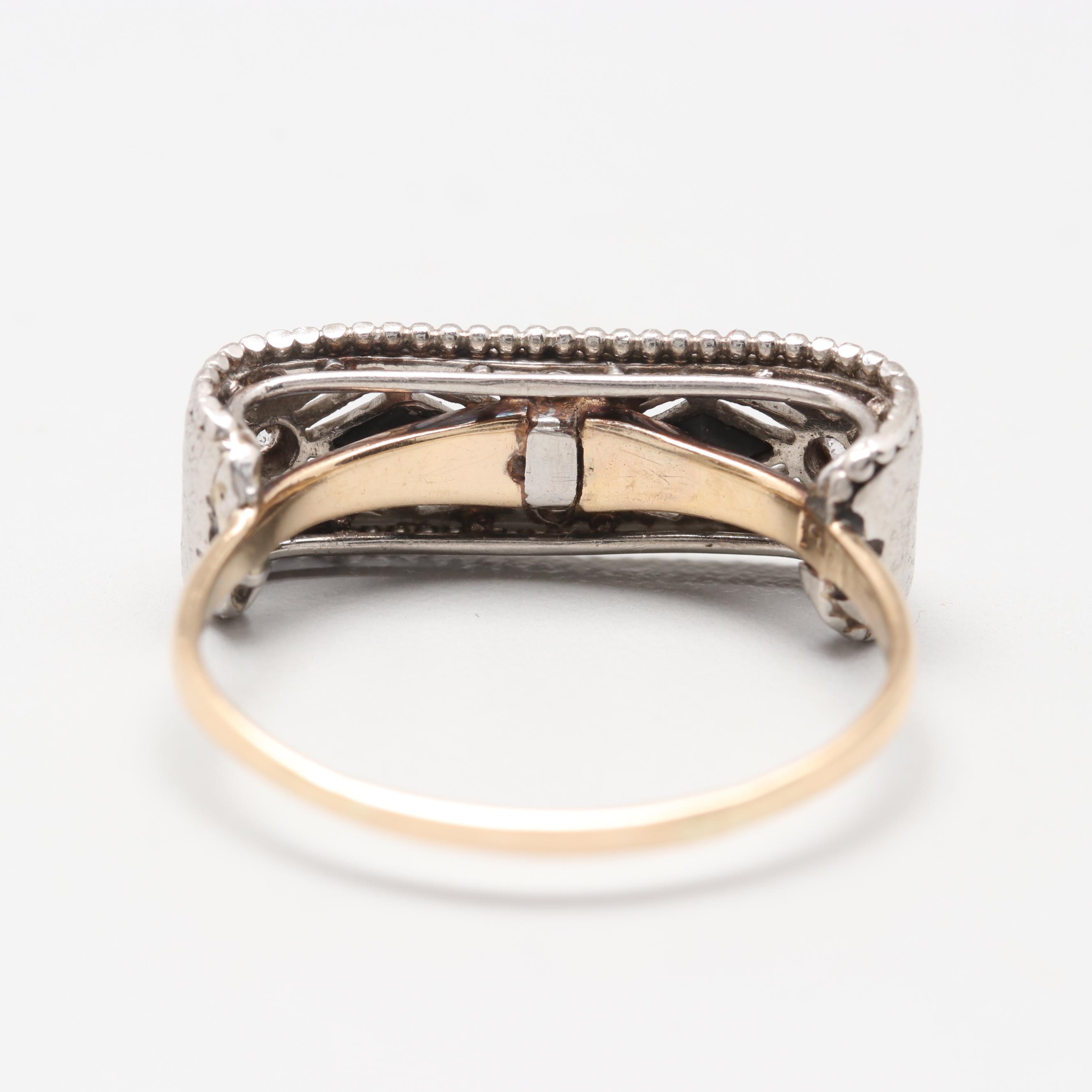 14K and Platinum Diamond and Black Onyx Ring