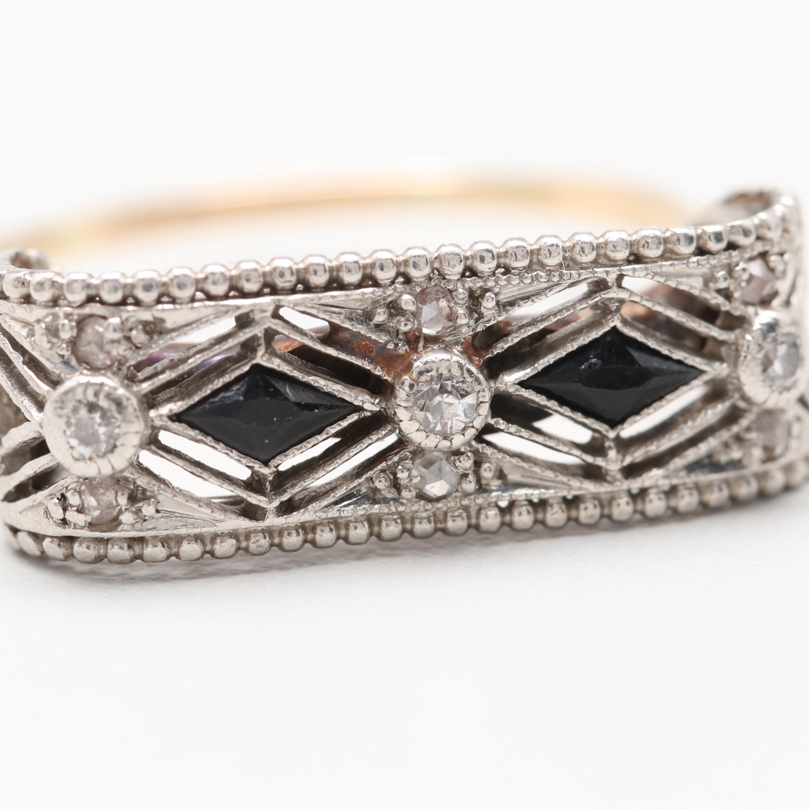 14K and Platinum Diamond and Black Onyx Ring