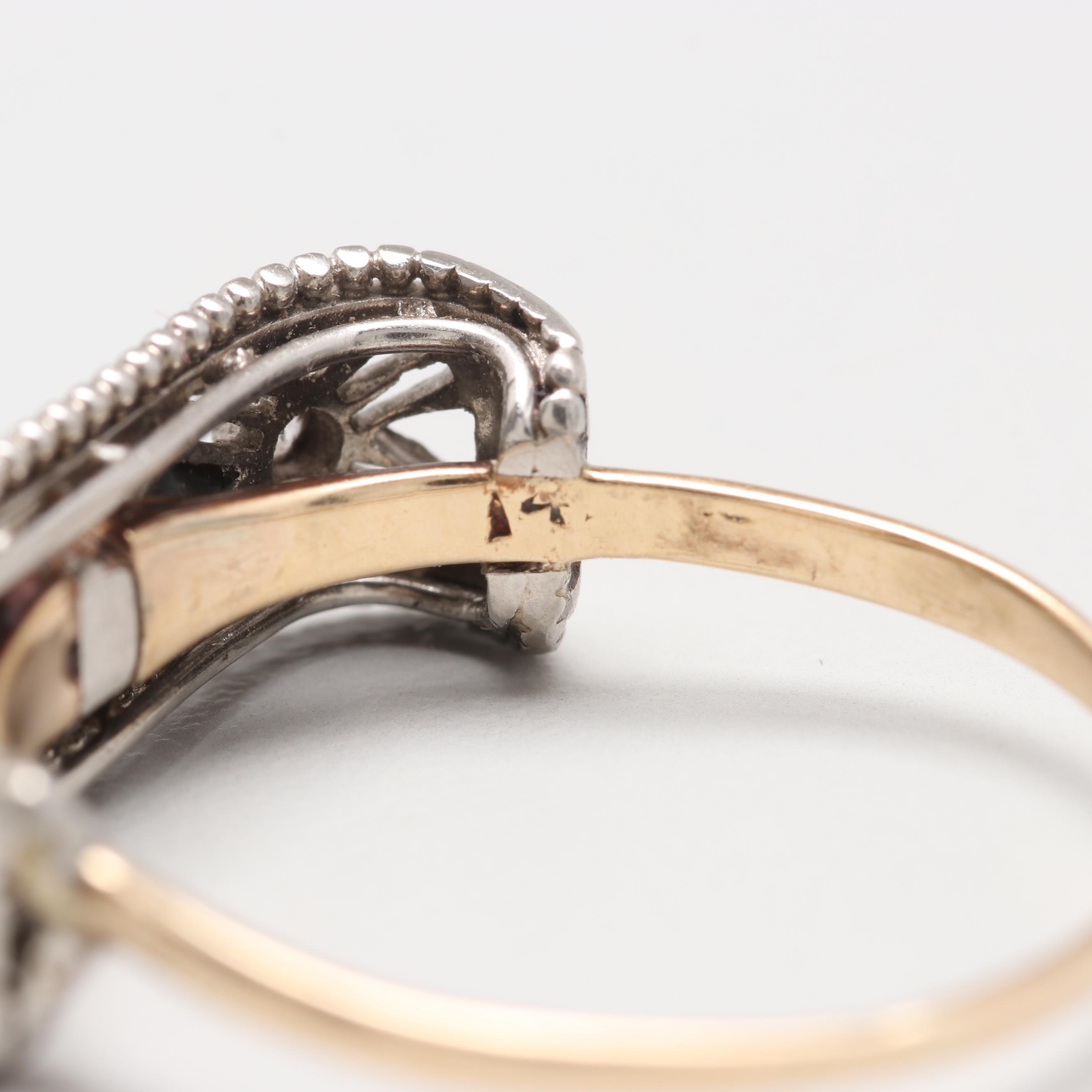 14K and Platinum Diamond and Black Onyx Ring