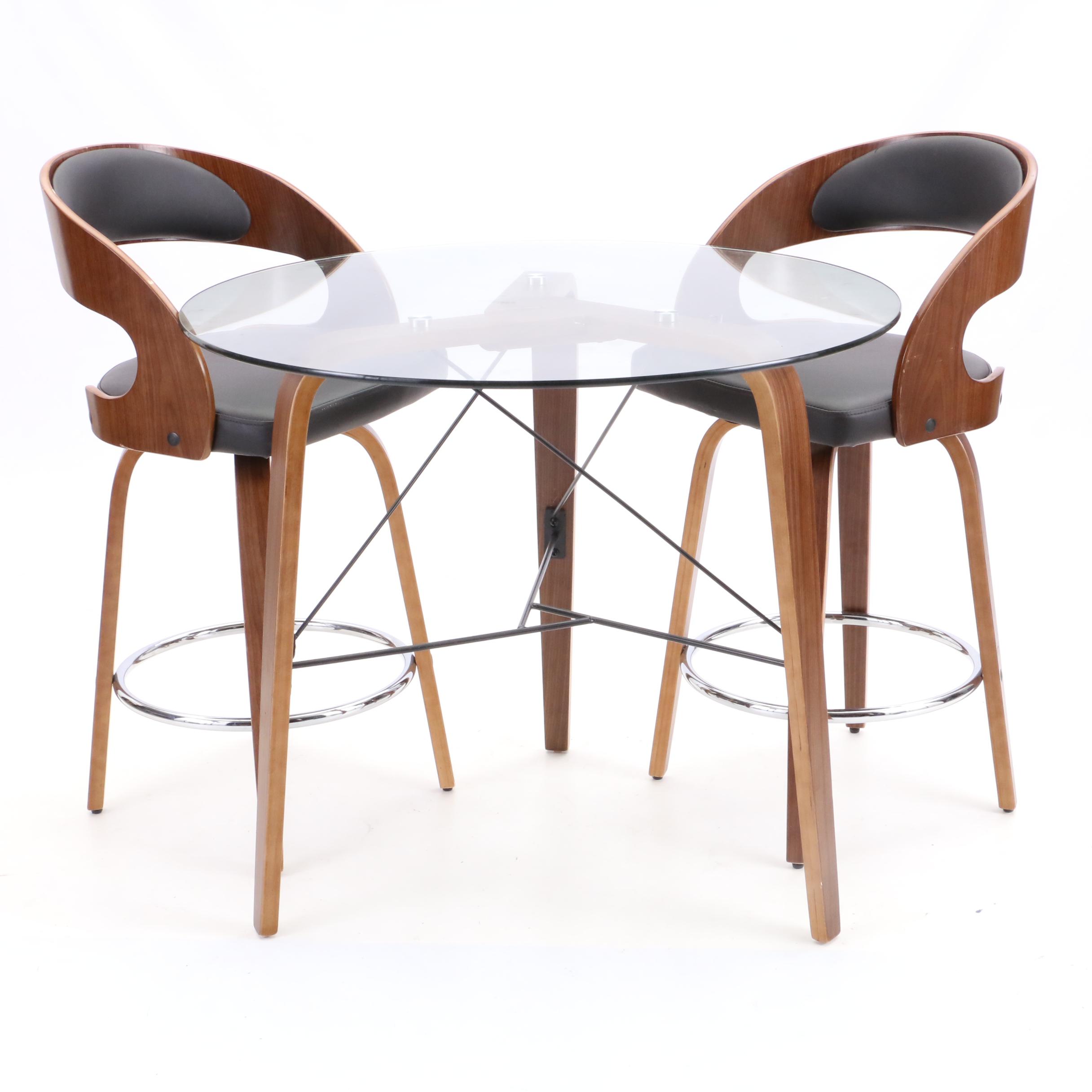 Modern Style Glass Top Table and Swivel Bar Height Chairs by Armen Living