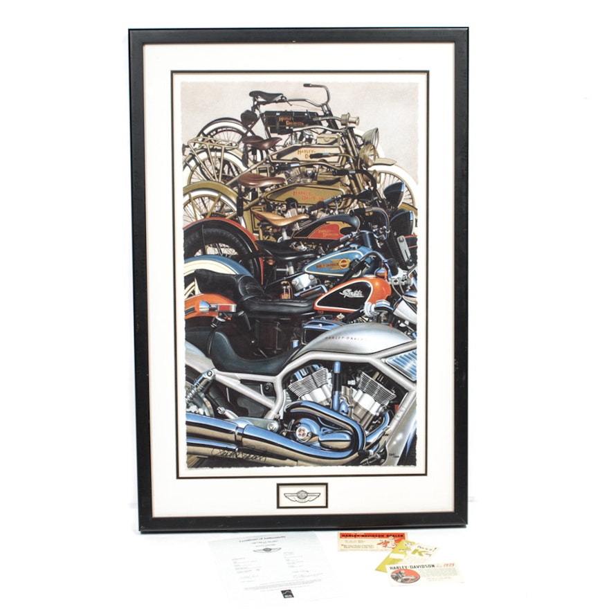 Limited Edition Harley Davidson "100 Great Years" Poster and 1930s Postcards