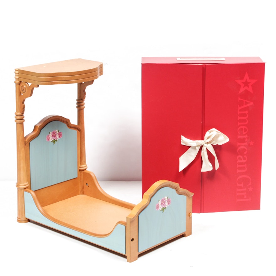 American Girl Doll Wooden Bed and Storage Case