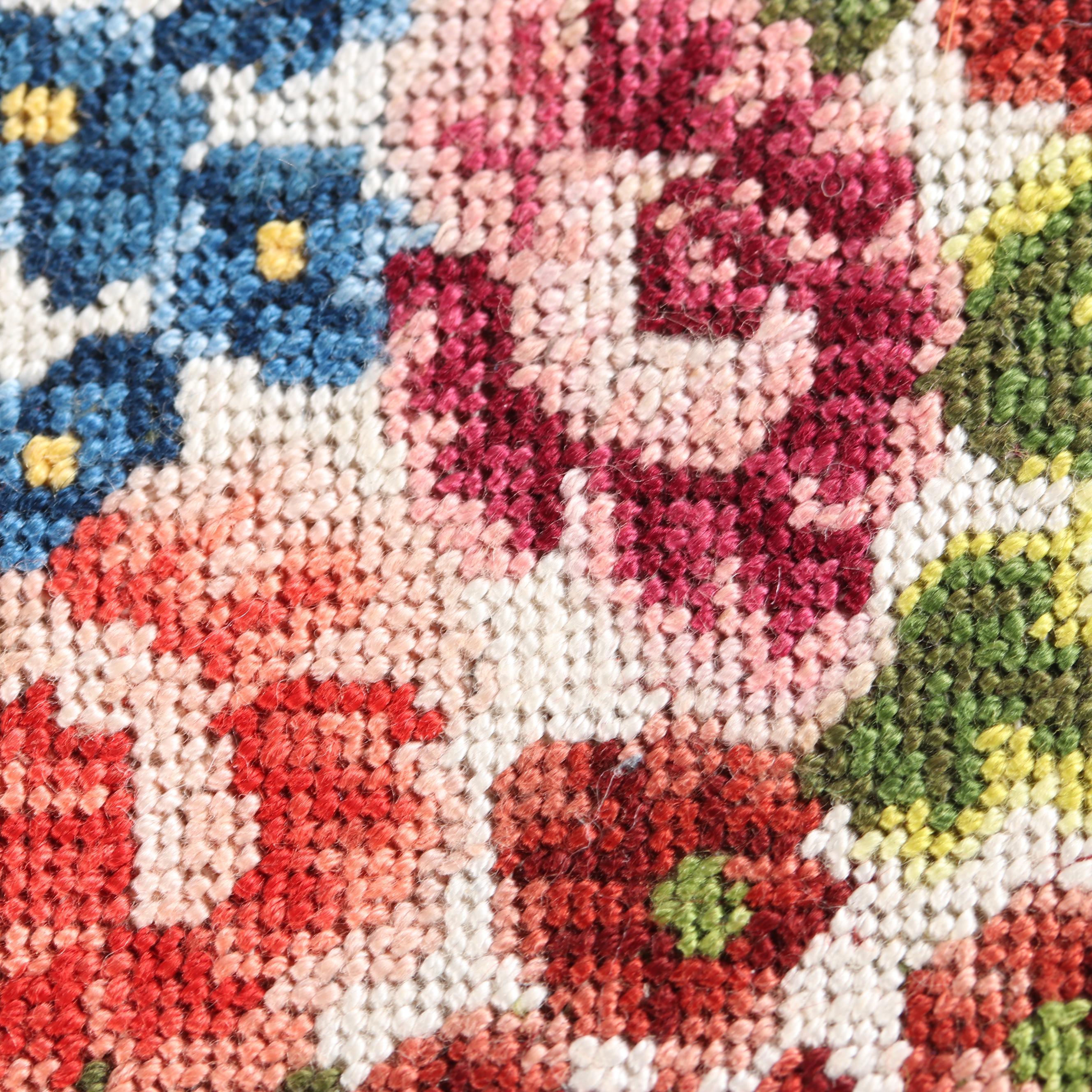 Vintage Needlepoint Purse with Jadeite Handle and Gemstone Accents