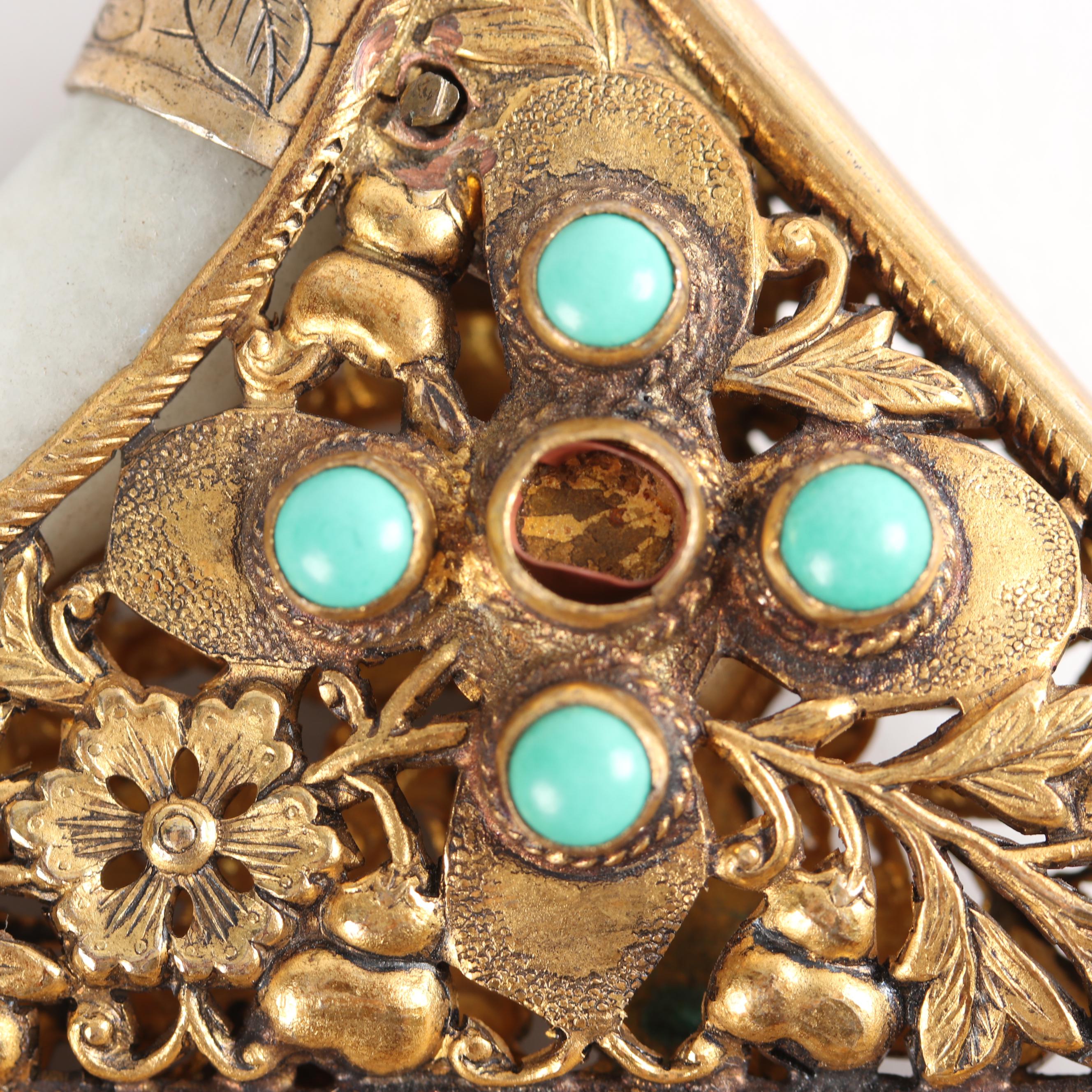 Vintage Needlepoint Purse with Jadeite Handle and Gemstone Accents